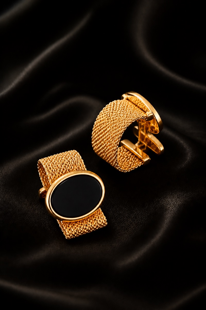 Vintage Black Oval Gold Cufflinks Gift for Men from Gentlemansguru.com