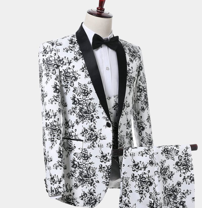 White and Black Tuxedo w/ Floral Prints | Gentleman's Guru