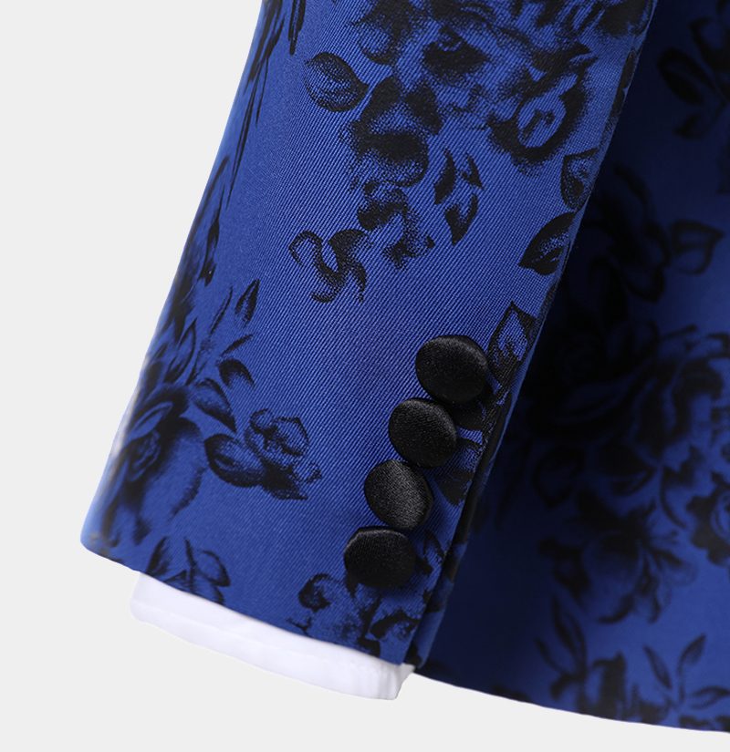 Blue And Black Tuxedo With Floral Print For Prom-Wedding from Gentlemansguru.com