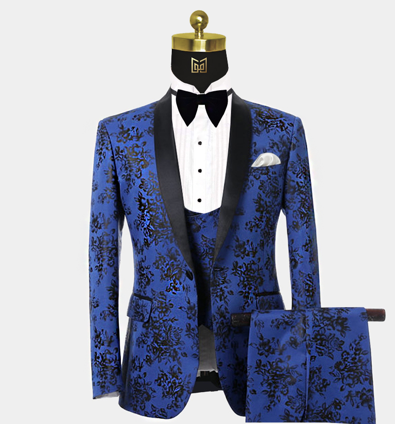 Blue Black Tuxedo With Floral Print Piece | lupon.gov.ph