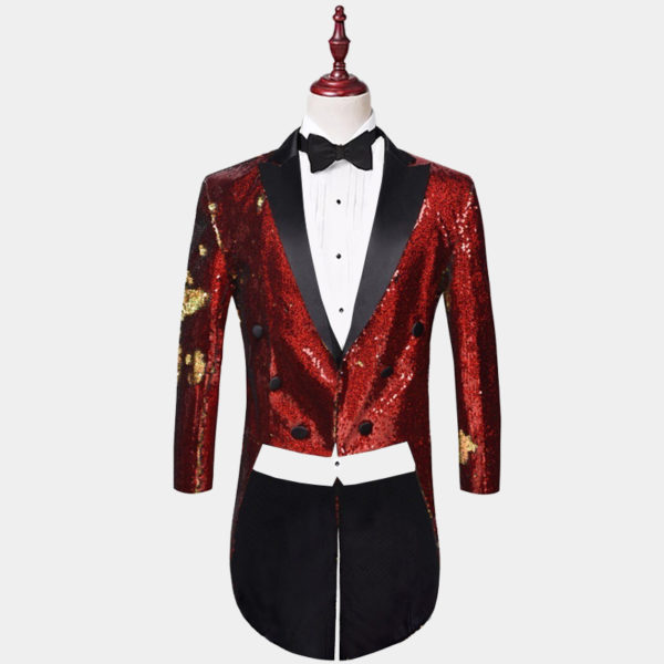 Red Sequin Tailcoat Tuxedo Jacket - Gentleman's Guru