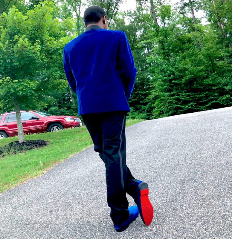 Royal Blue Velvet Loafers with Gold Tassels