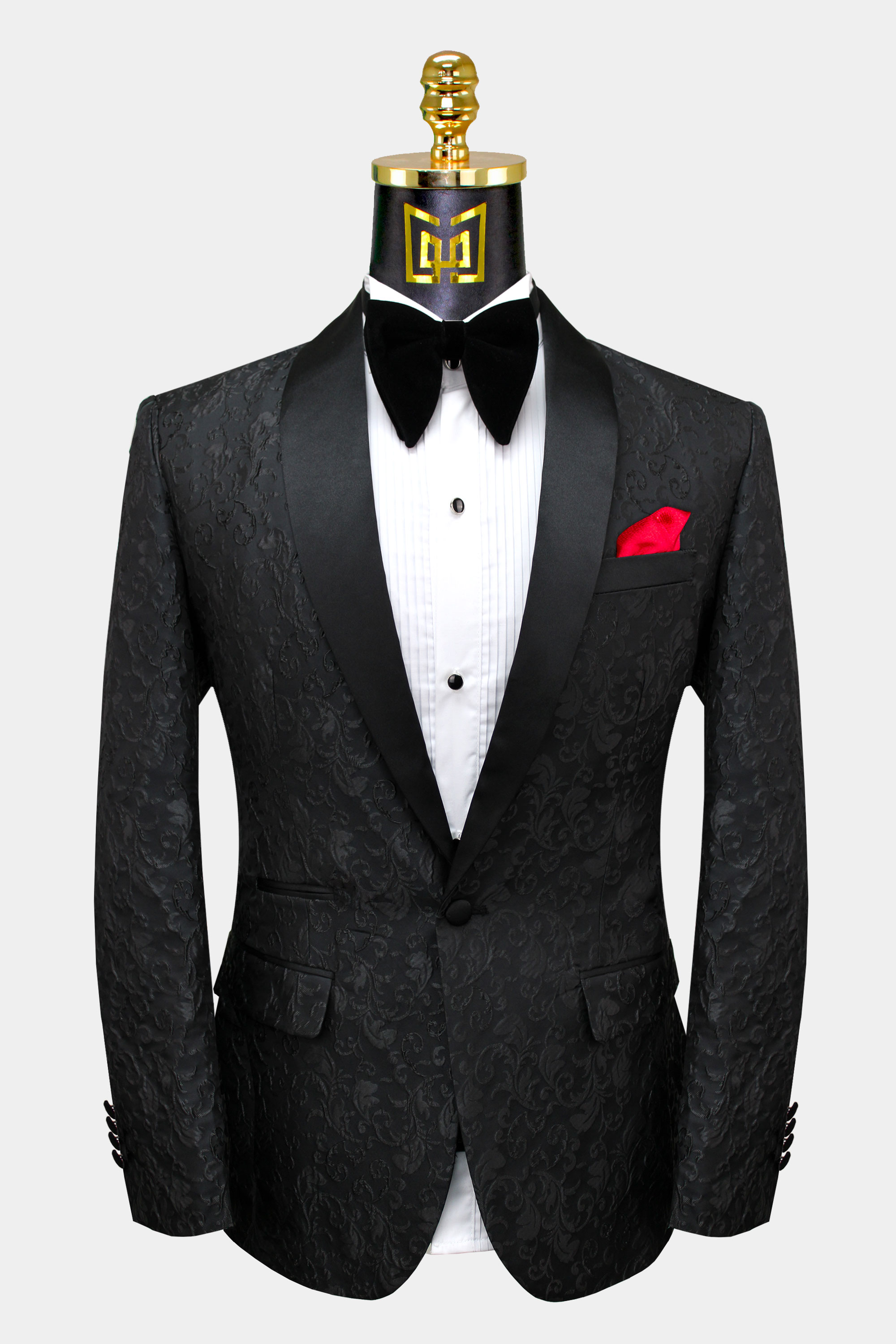 Black Paisley Groom Tuxedos Shawl Lapel Groomsmen Mens Wedding Prom dinner Suits