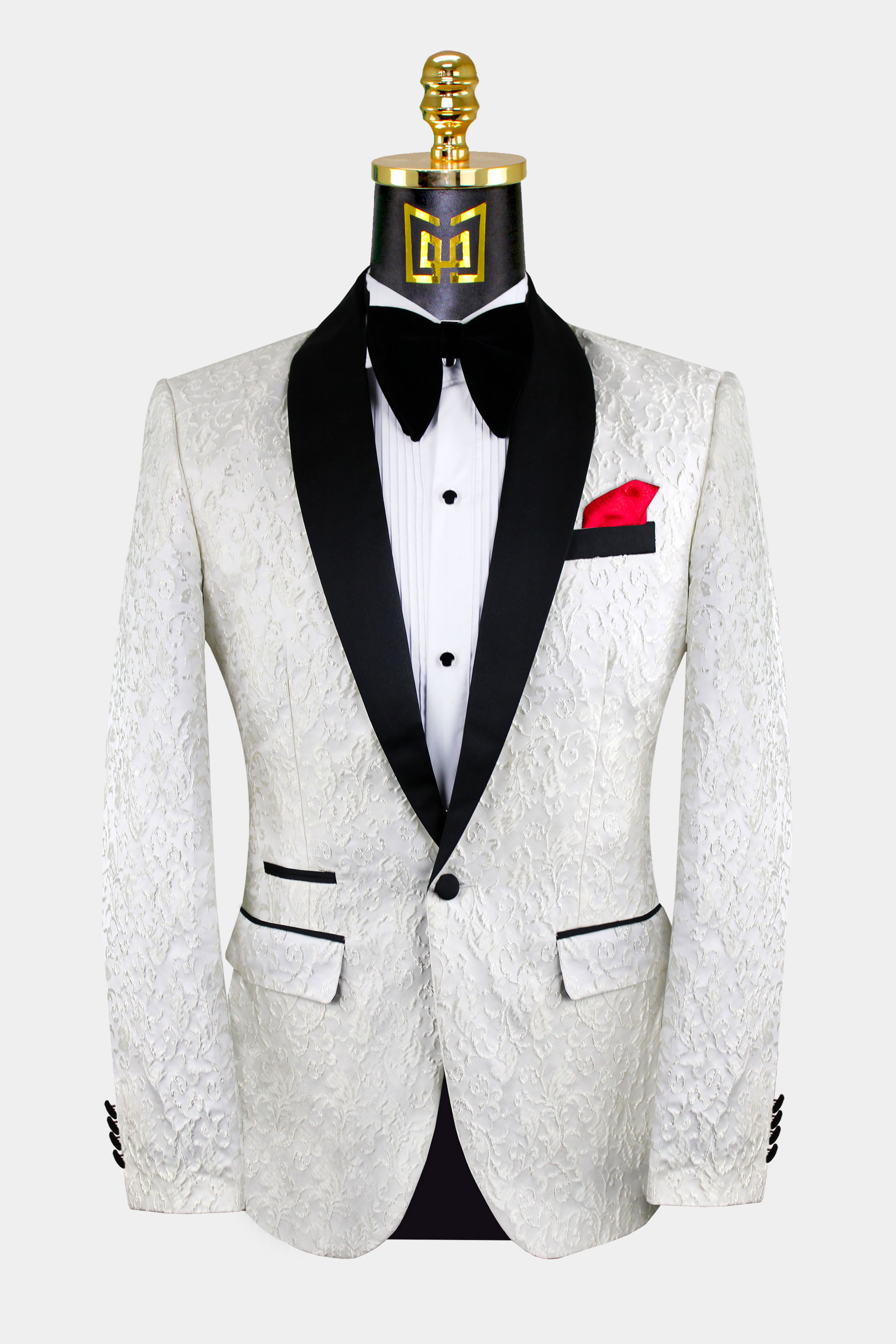 Cream White Paisley Tuxedo Jacket