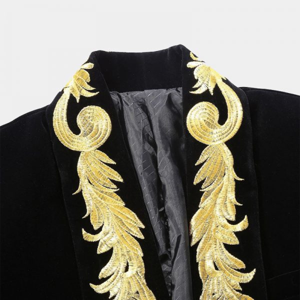 Black Velvet Gold Embroidered Tuxedo Jacket - Gentleman's Guru™