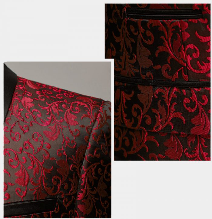 Ivory Paisley Velvet Shawl Tuxedo with Burgundy Lapel - Designer Tuxedos 2026