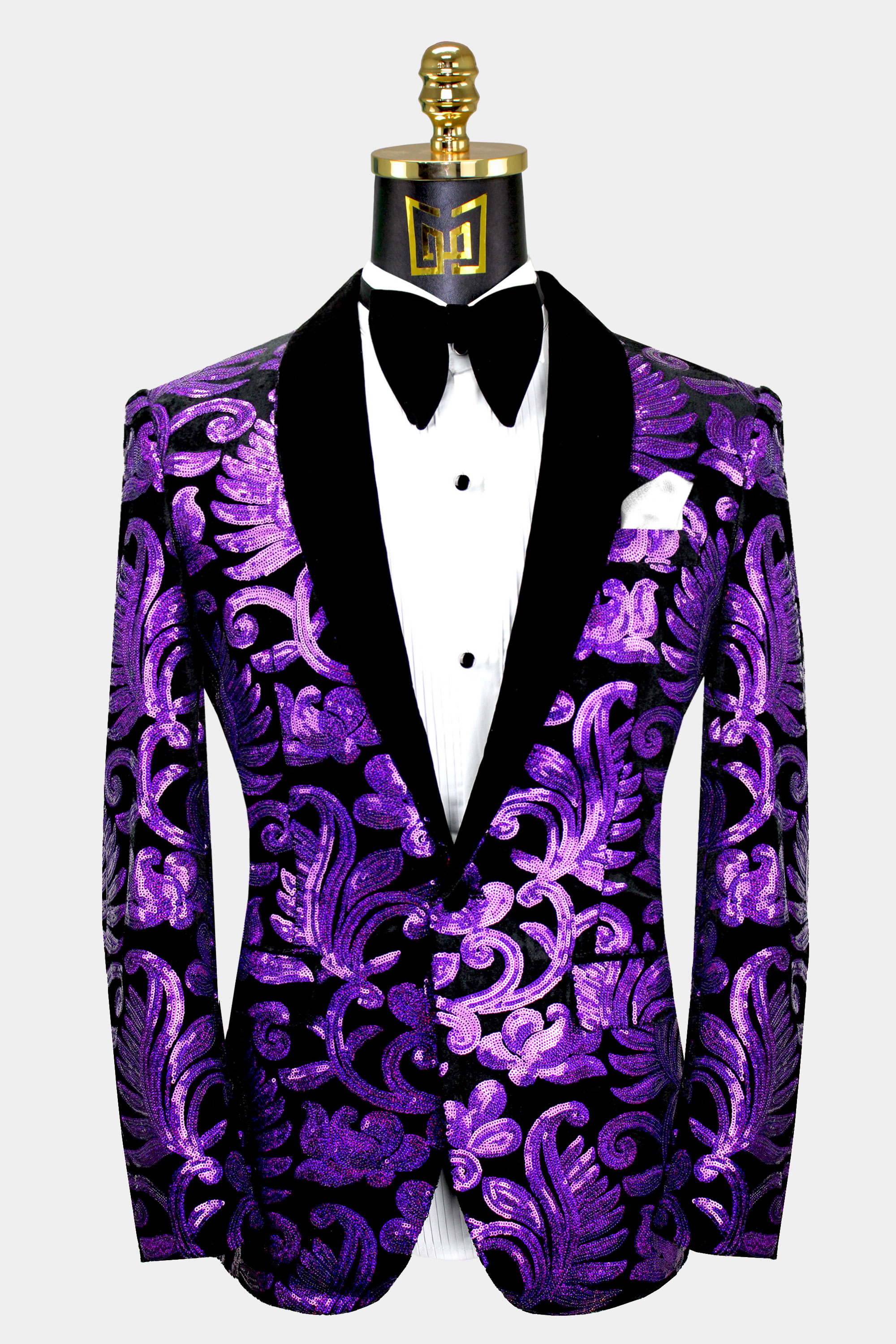 Black & Purple Velvet Tuxedo Jacket with Sequins