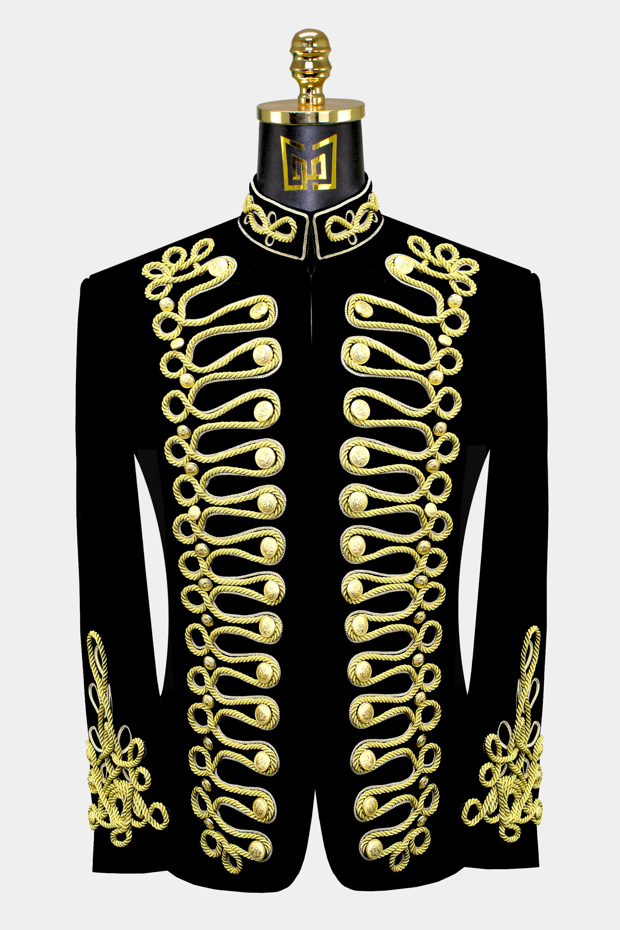 Mens-Black-and-Gold-Mandarin-Collar-Jacket-Prom-Wedding-Groom-Blazer-from-Gentlemansguru.com