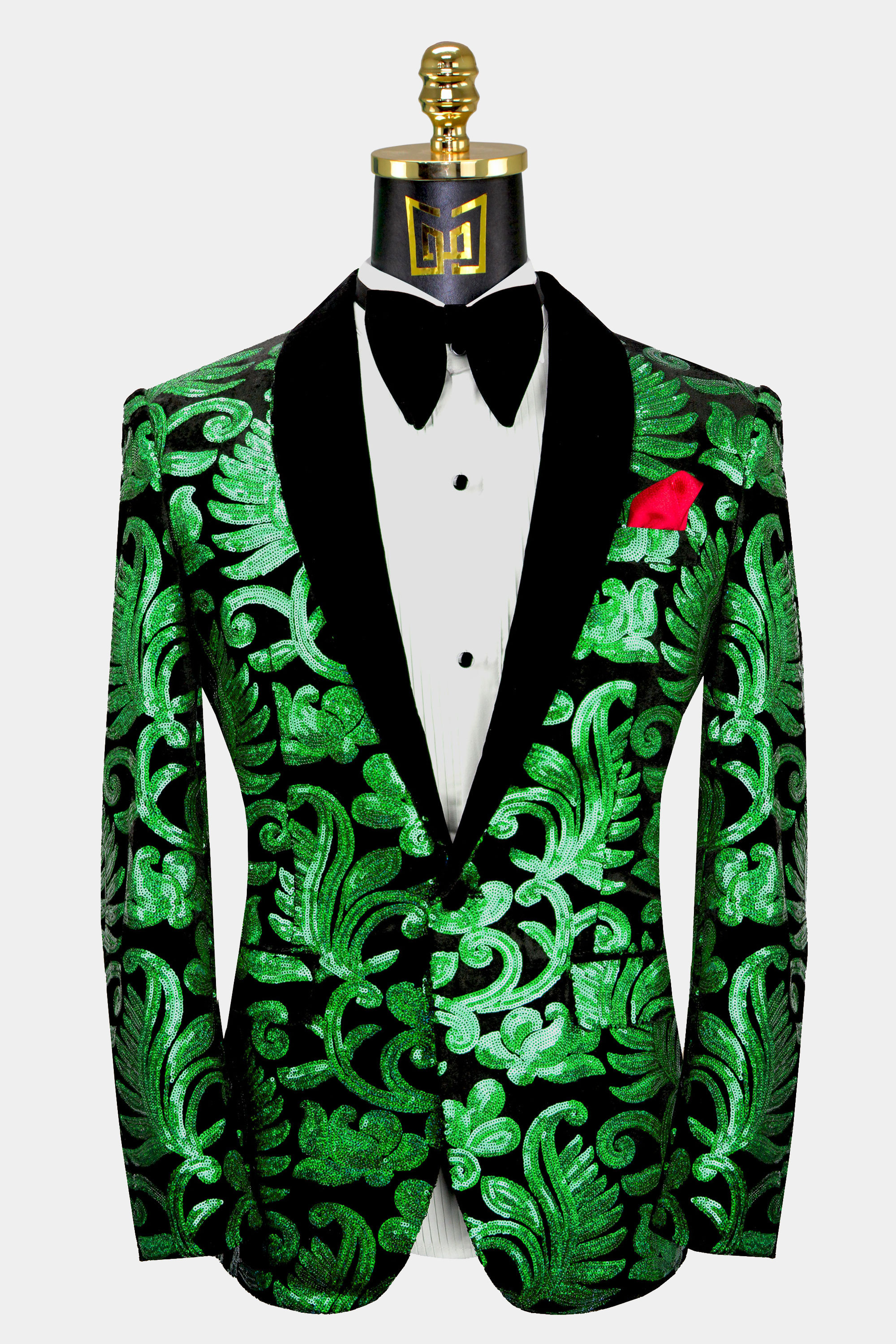 Black & Green Velvet Tuxedo Jacket with Sequins