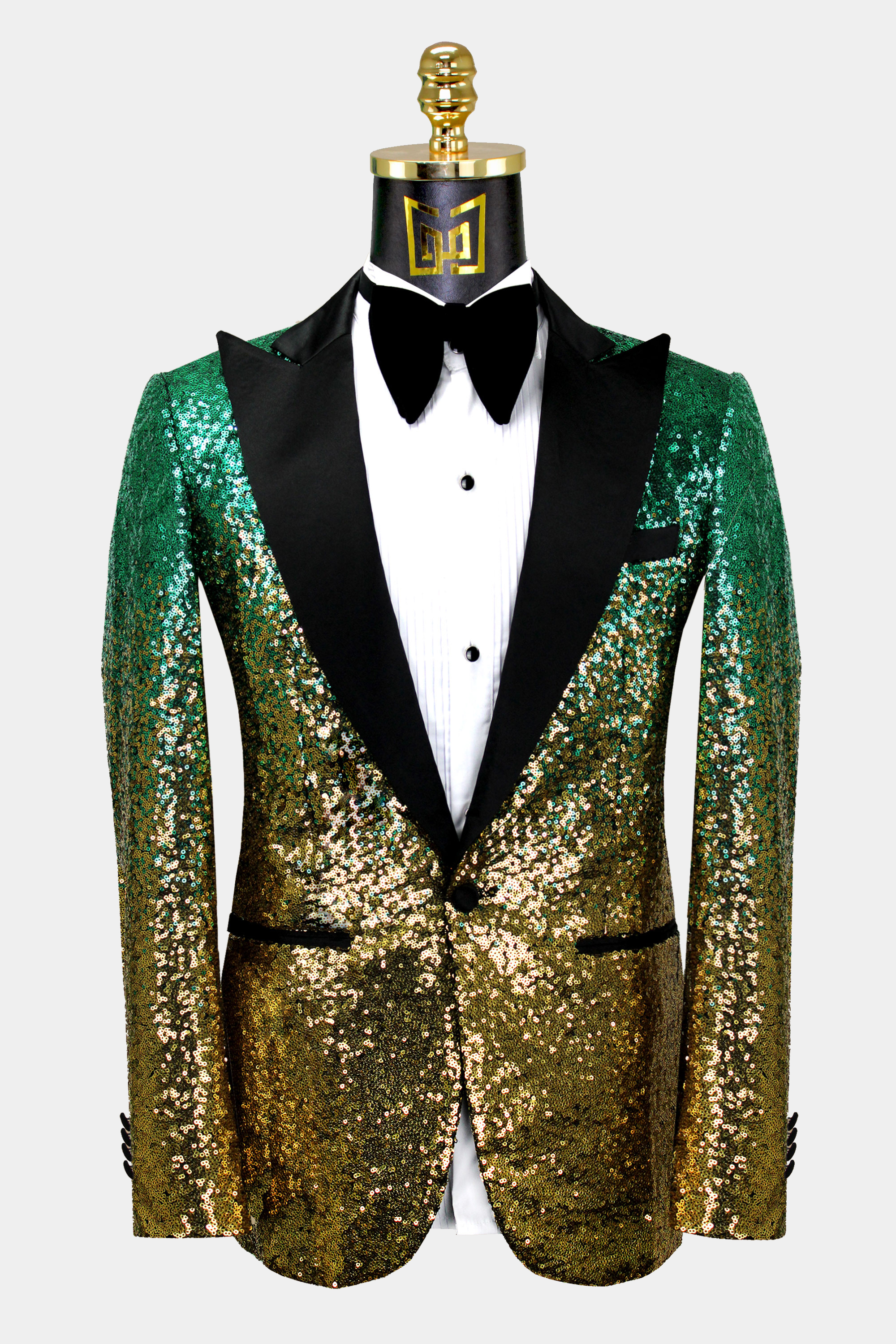 Gradient Green & Gold Sequin Tuxedo Jacket