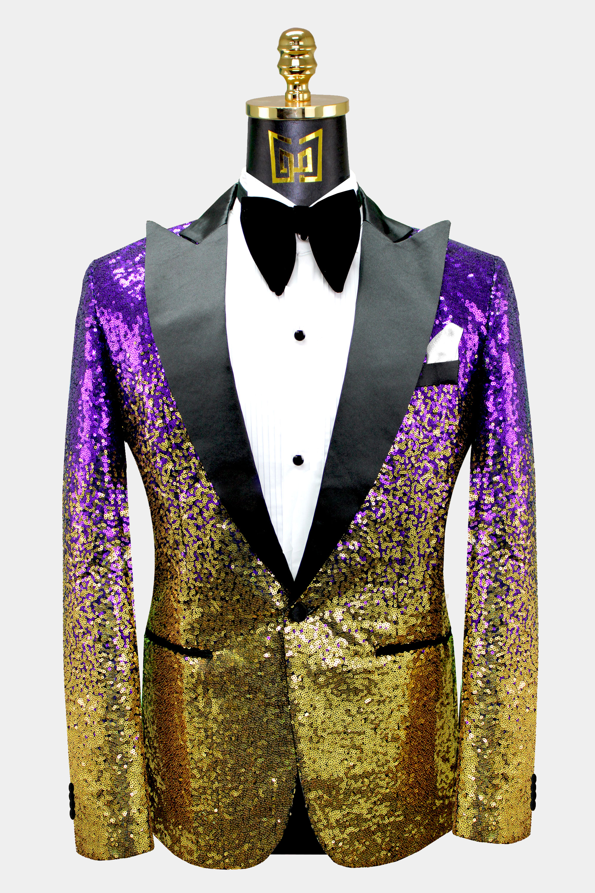 Gradient Purple & Gold Sequin Tuxedo Jacket
