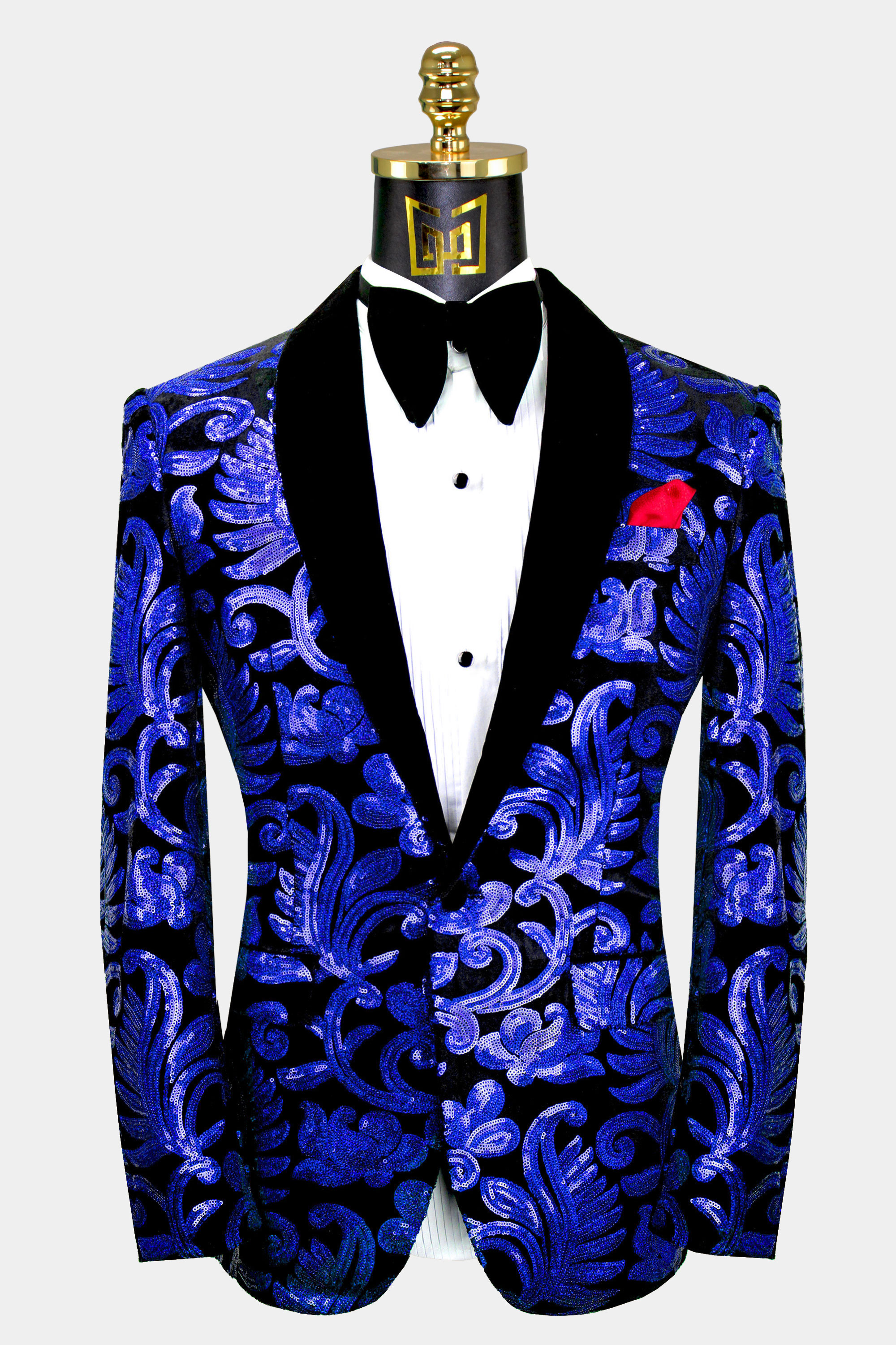 Royal Blue & Black Velvet Tuxedo Jacket with Sequins