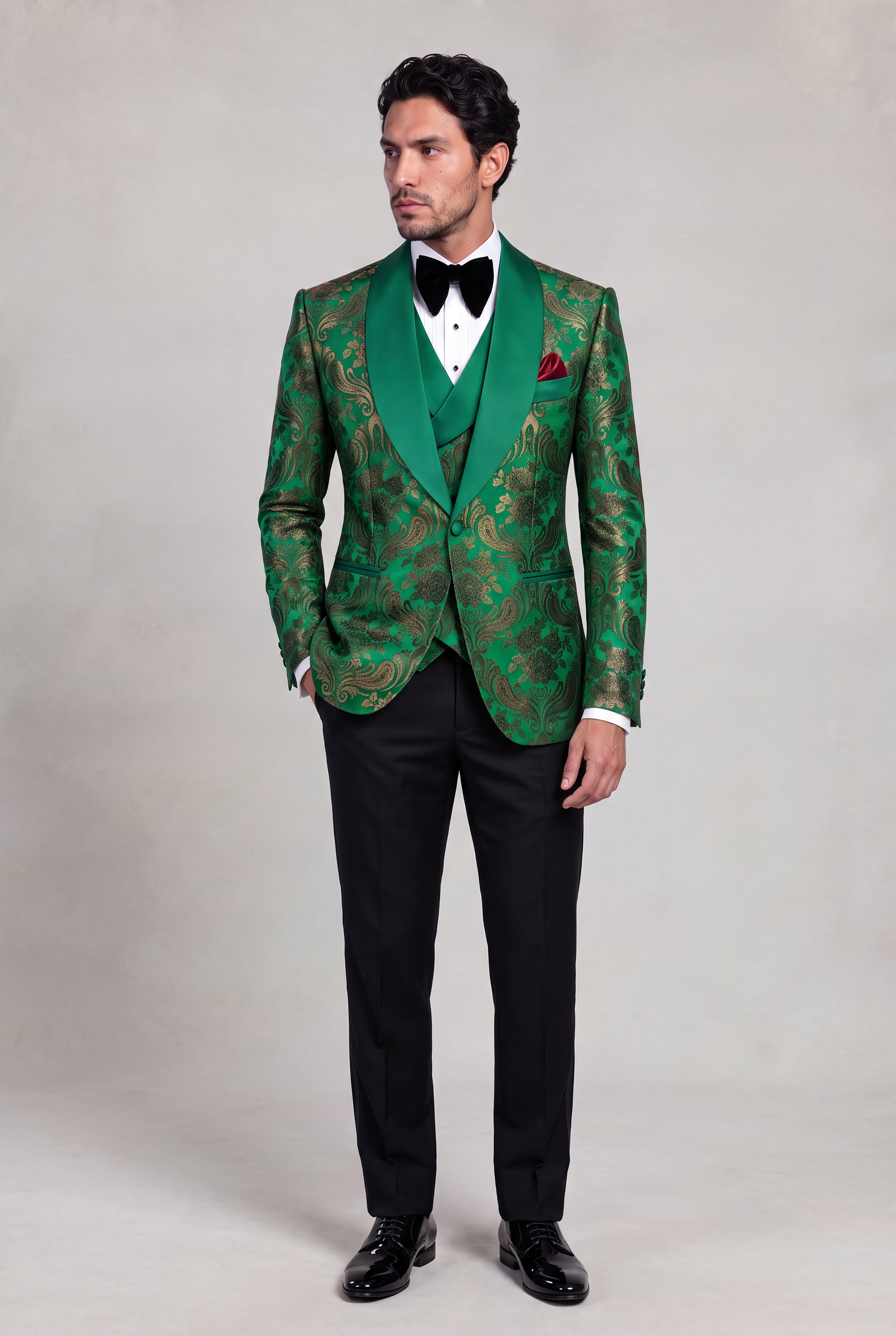 Green Floral Tuxedo Black Trousers Full Length from Gentlemansguru.com