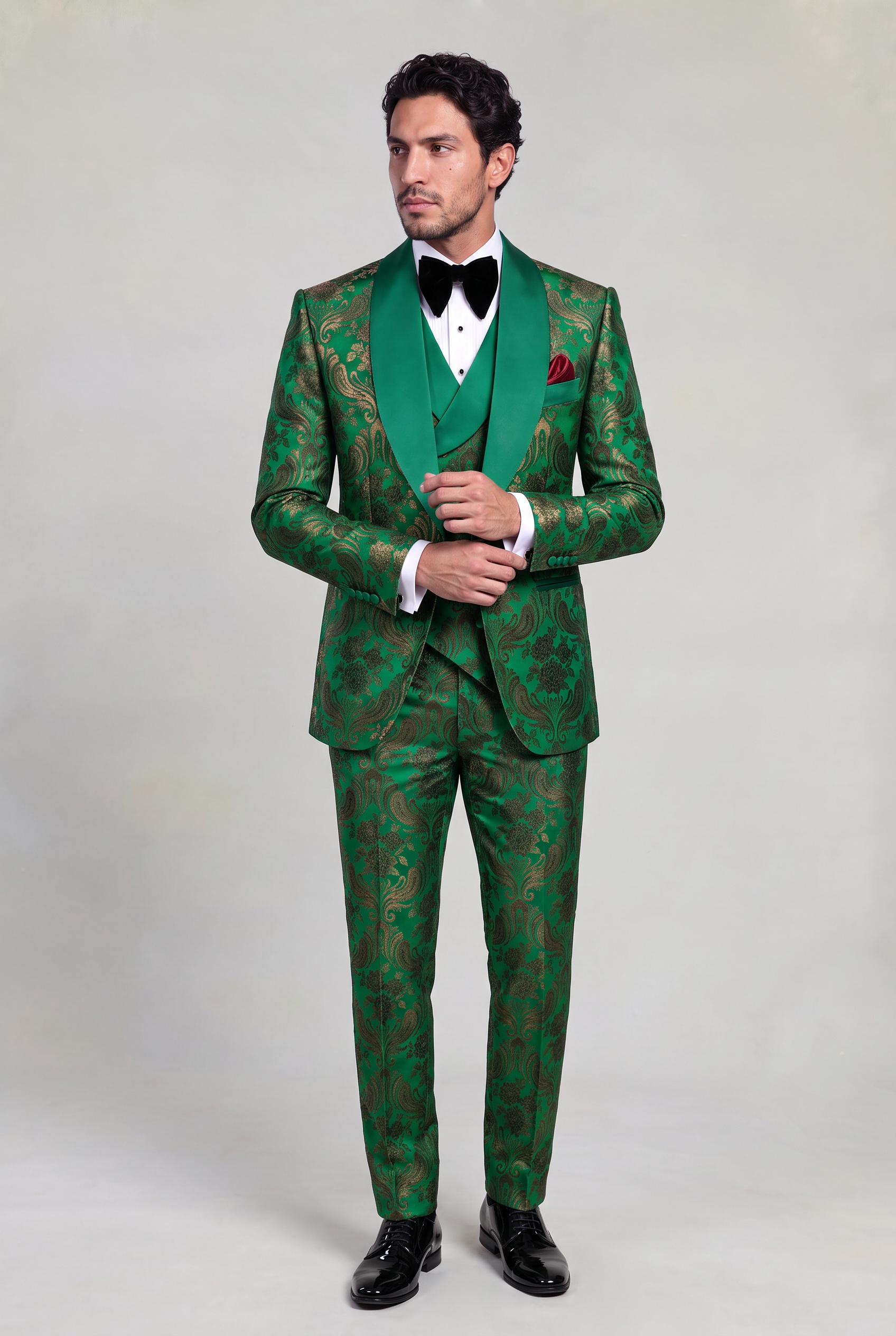 Green Floral Tuxedo Matching Trousers Full Length from Gentlemansguru.com