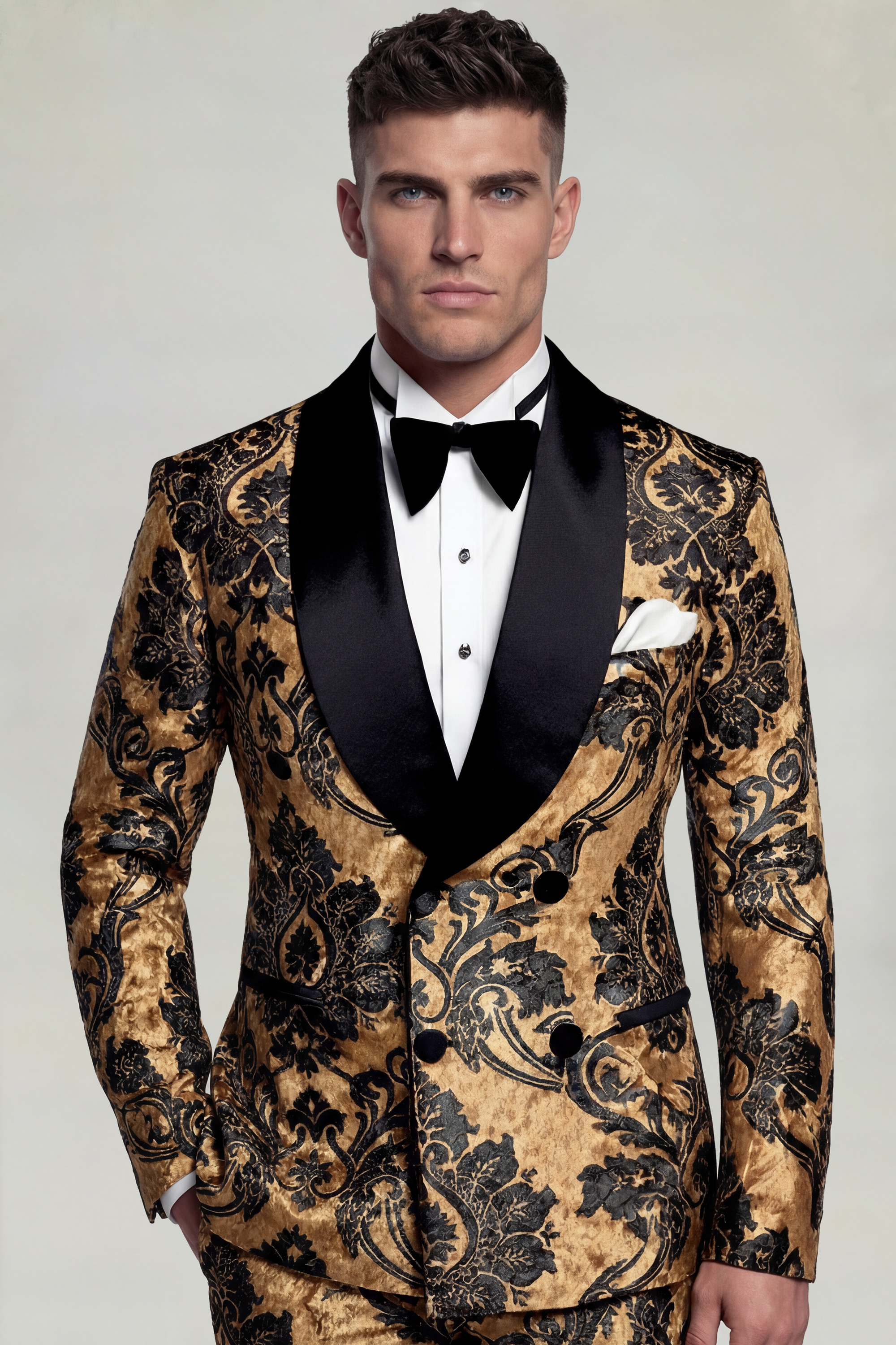 Mens-3-Piece-Black-And-Gold-Tuxedo-Double-Breasted-Velvet-Groom-Wedding-Suit-from-Gentlemansguru.com