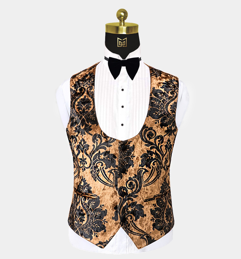 Mens-Black-and-Gold-Velvet-Tuxedo-Vest-Wedding-Waistcoat-from-Gentlemansguru.com