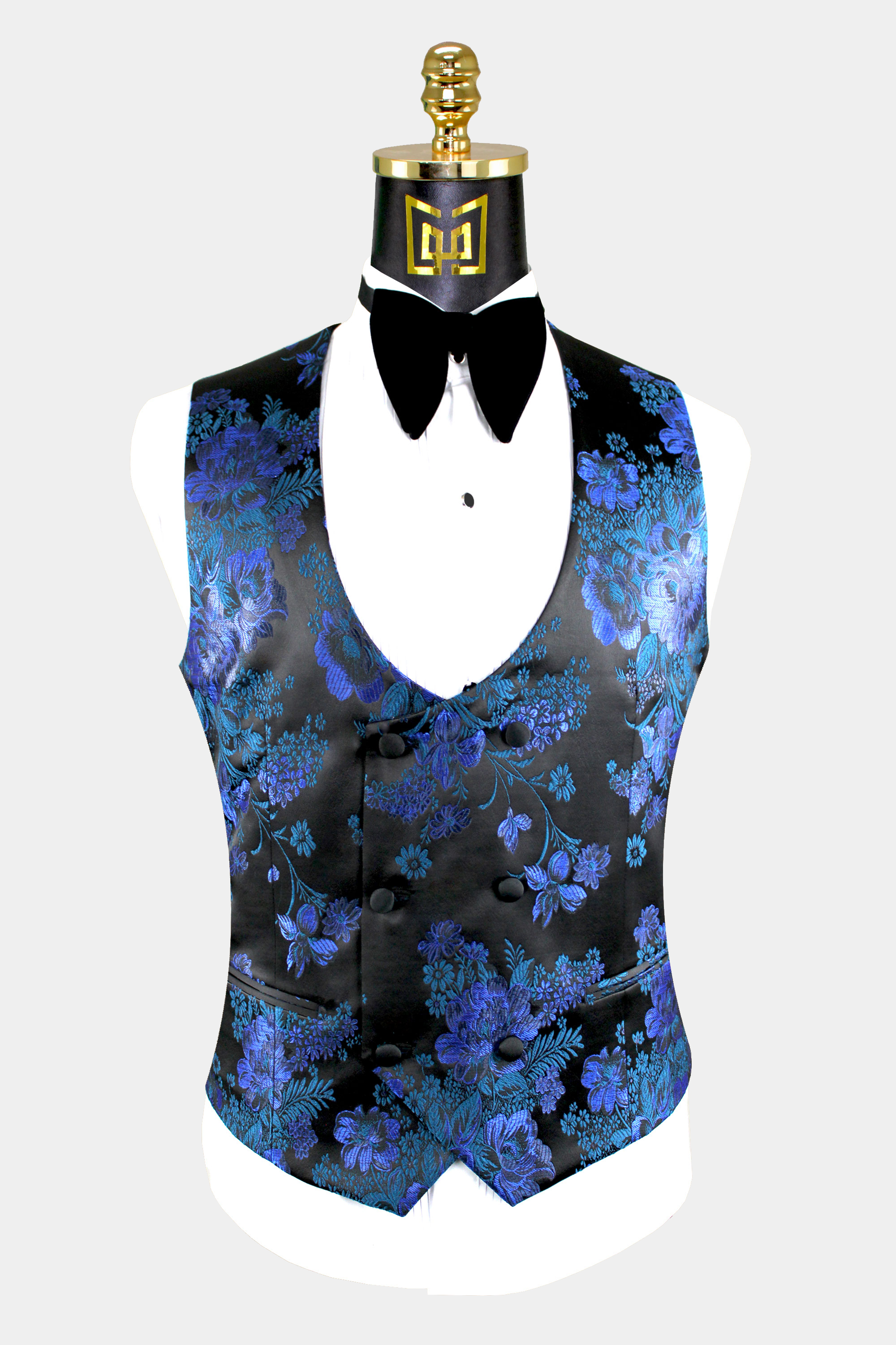 Mens-Black-and-Royal-Blue-Tuxedo-Vest-Floral-Waistcoat-from-Gentlemansguru.com
