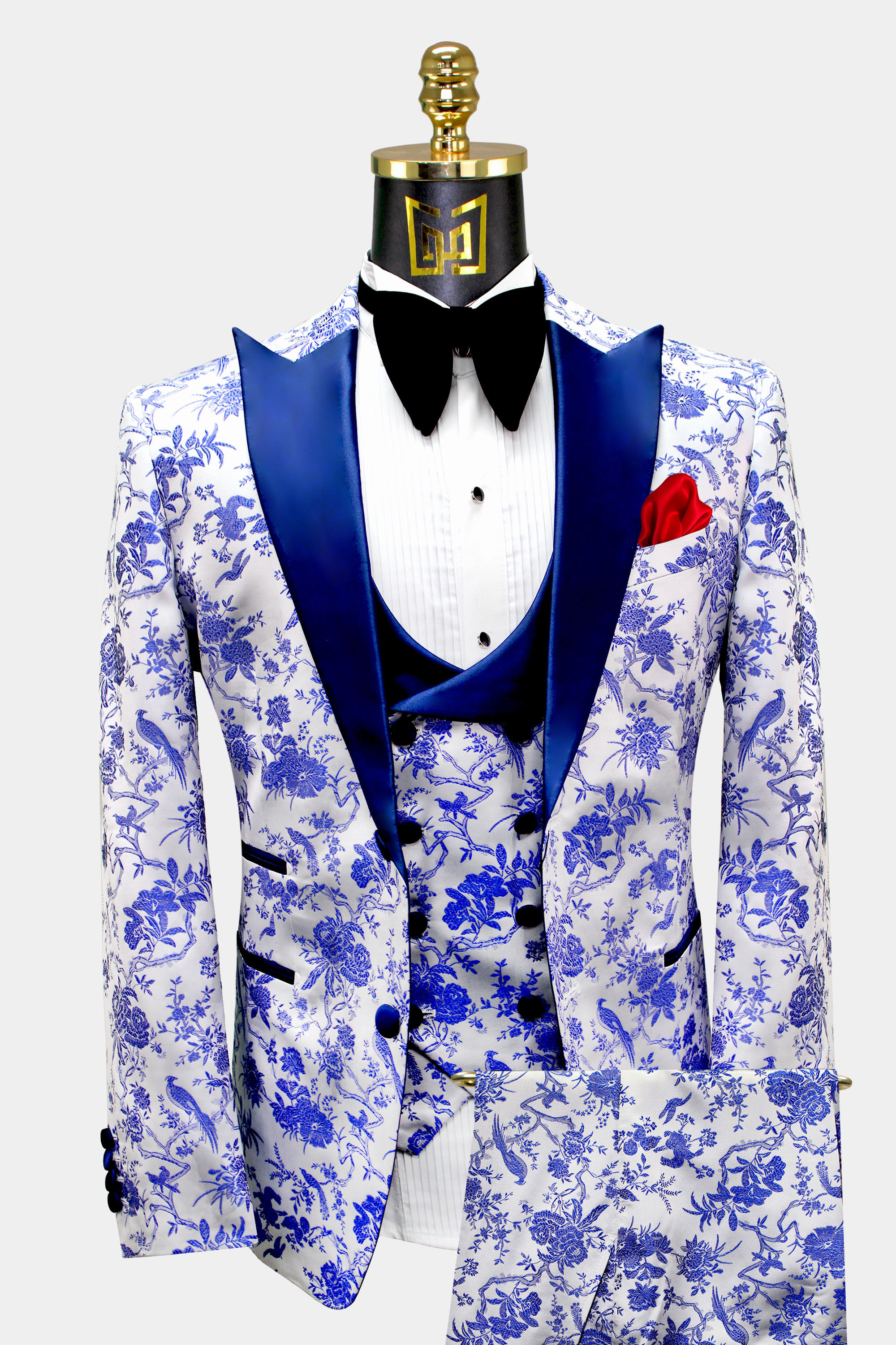 Electric Blue Floral Tuxedo - 3 Piece