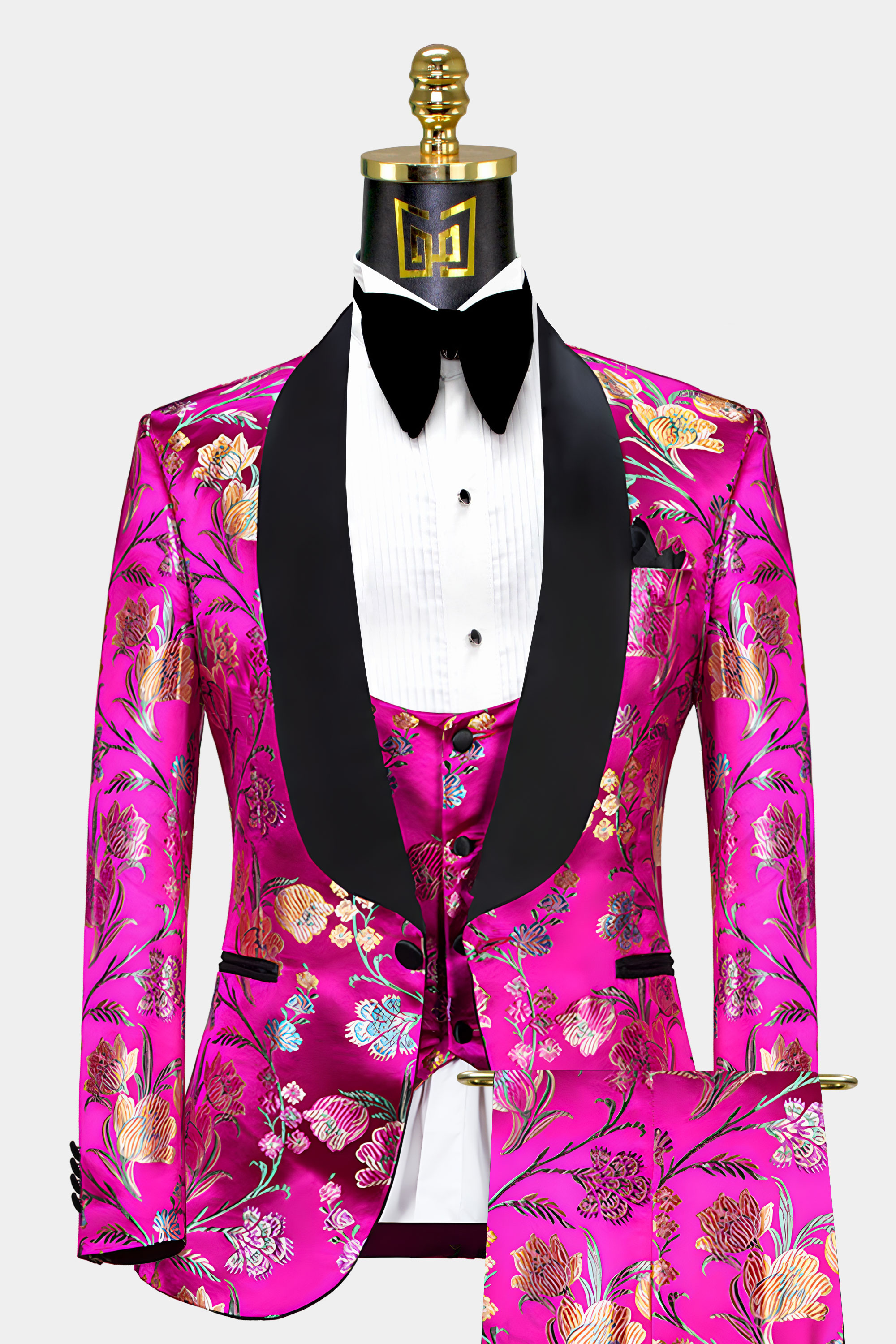 Gold Floral Hot Pink Tuxedo - 3 Piece