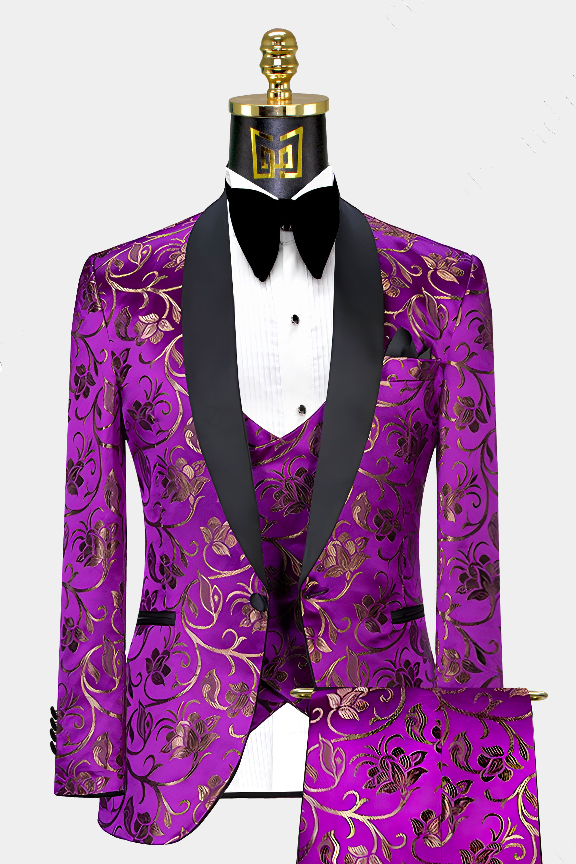 Purple and Gold Tuxedo Jacket with Fancy Pattern Shawl Lapel