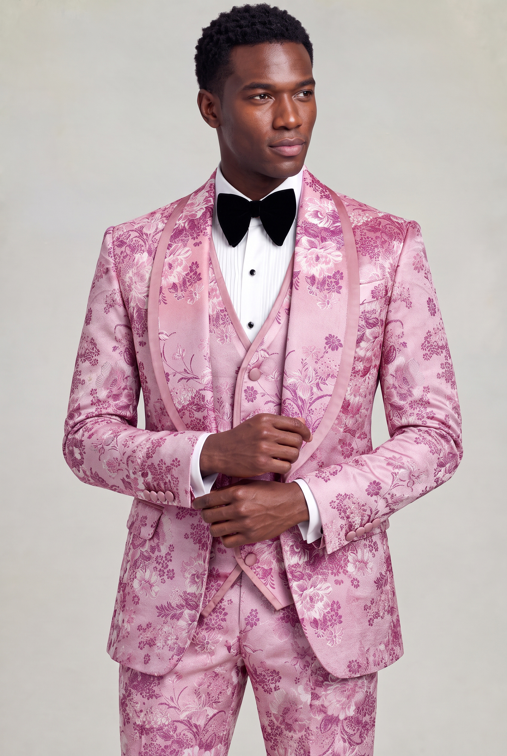 Rose Pink Tuxedo Three Quarter Cuff Styling Portrait from Gentlemansguru.com