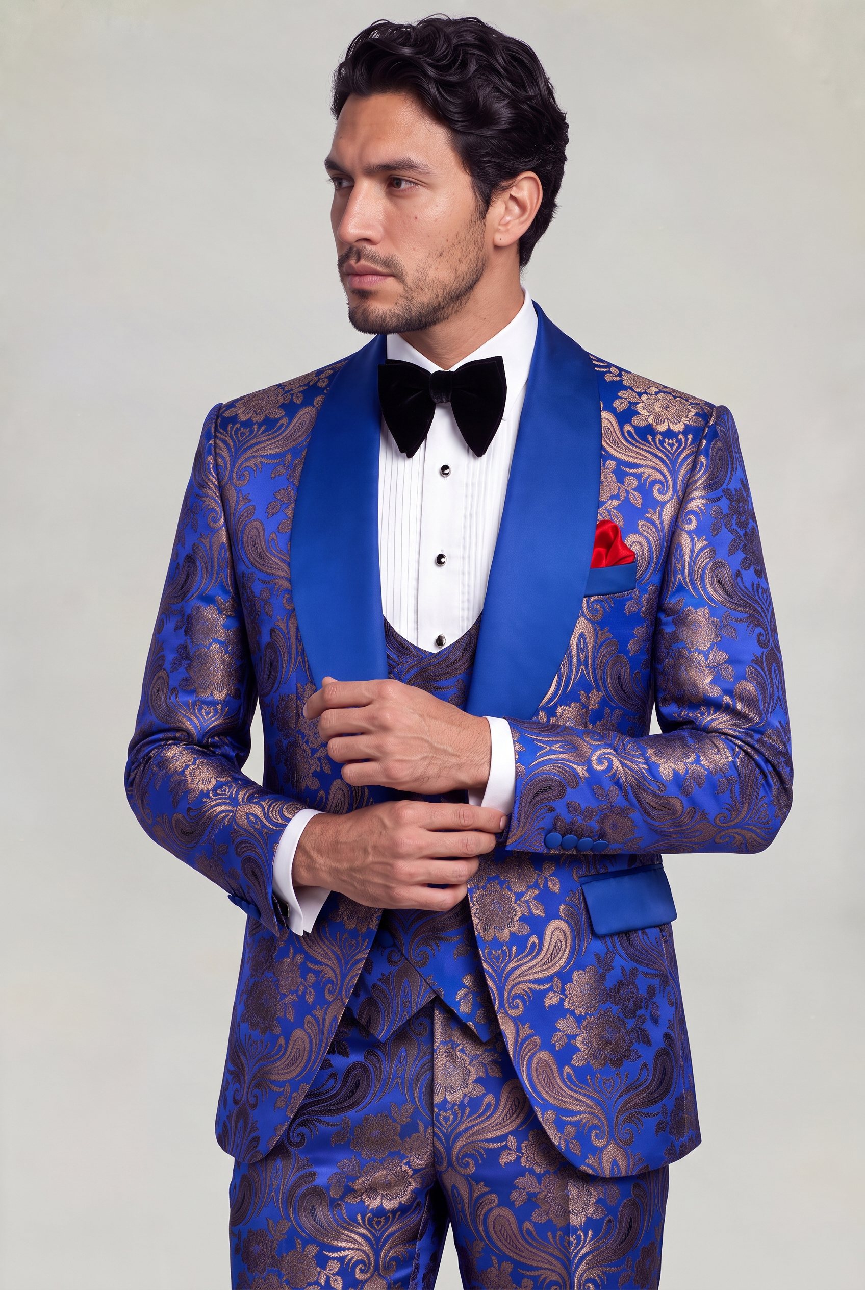 Royal Blue Tuxedo Three Quarter Cuff Adjustment Portrait from Gentlemansguru.com
