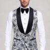 Silver floral two-button vest with a deep satin shawl collar
