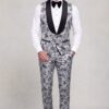 Silver floral vest and matching trousers shown full length
