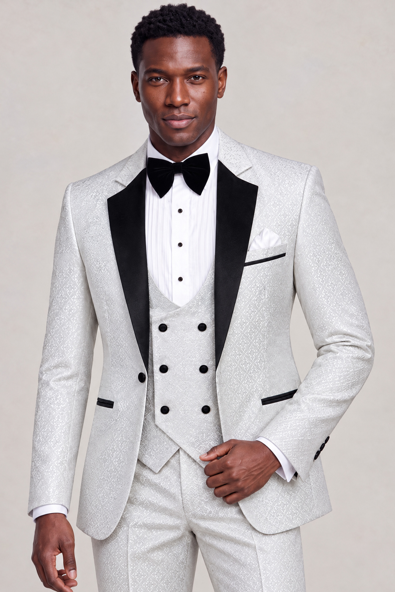 White Vintage Tuxedo Cropped Jacket Length Thumbnail from Gentlemansguru.com