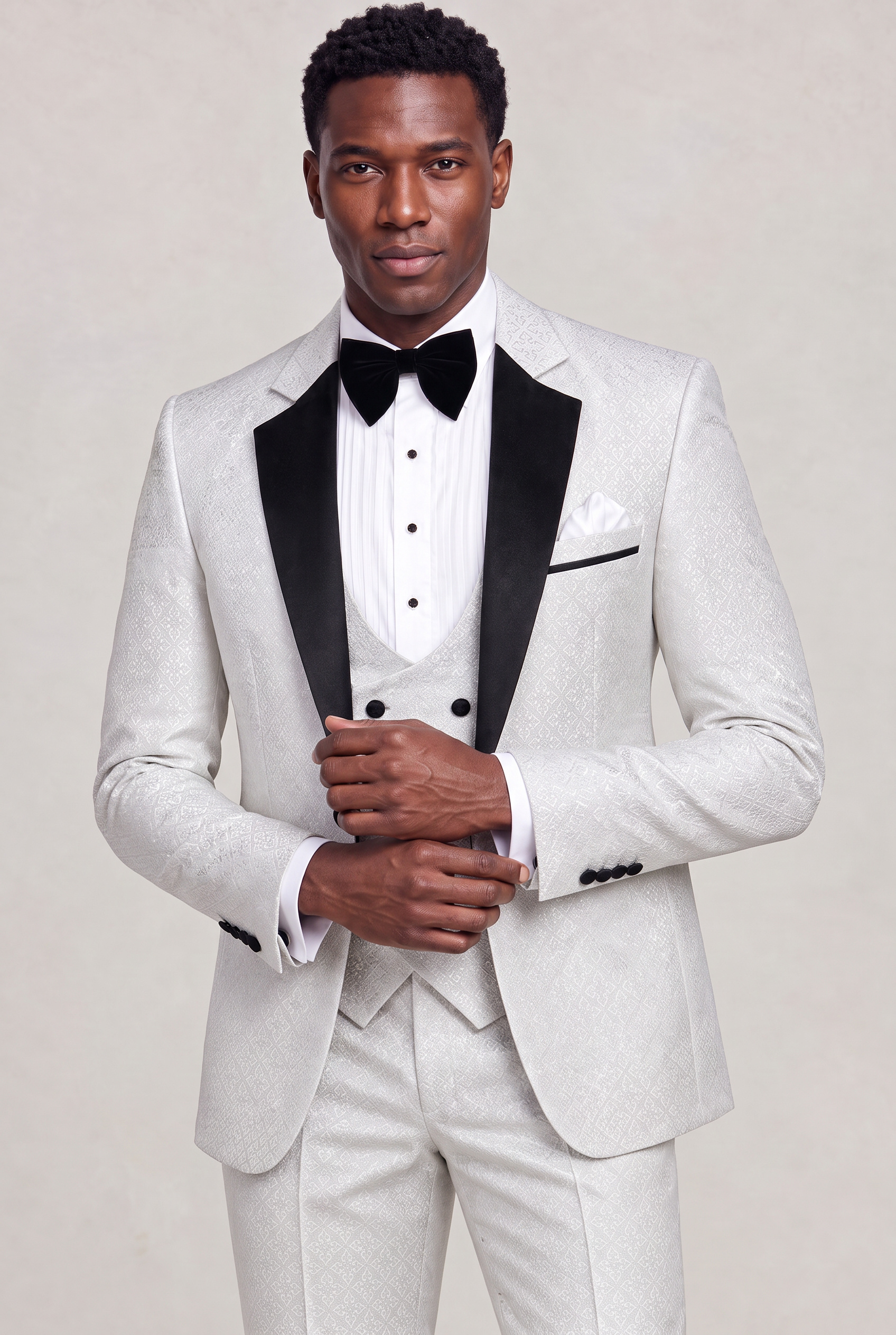 White Vintage Tuxedo Jacket Length Cuff Styling Portrait from Gentlemansguru.com