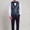 Full-length floral waistcoat with plain black dress trousers