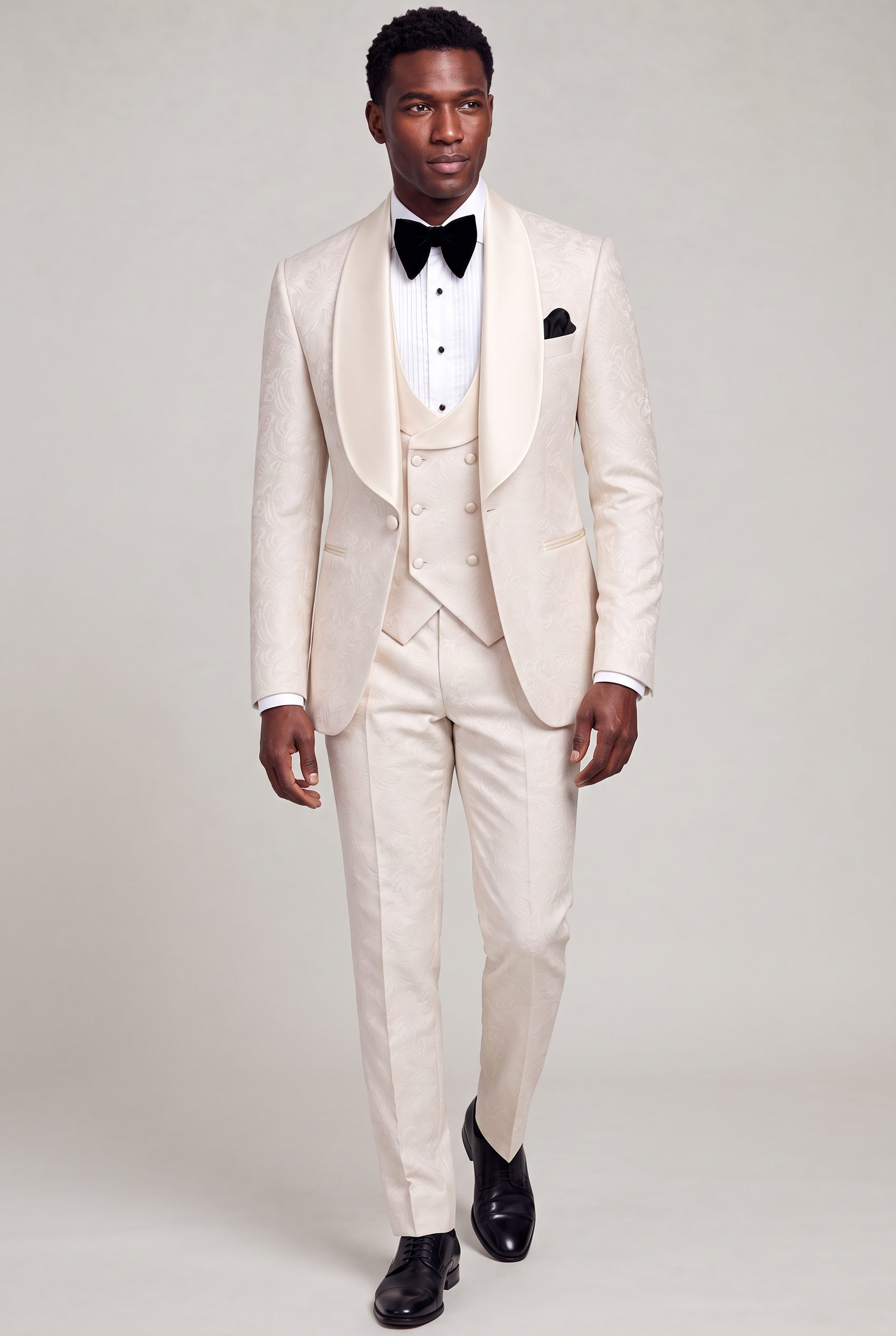 All Champagne Tuxedo Matching Trousers Full Body Walking from Gentlemansguru.com