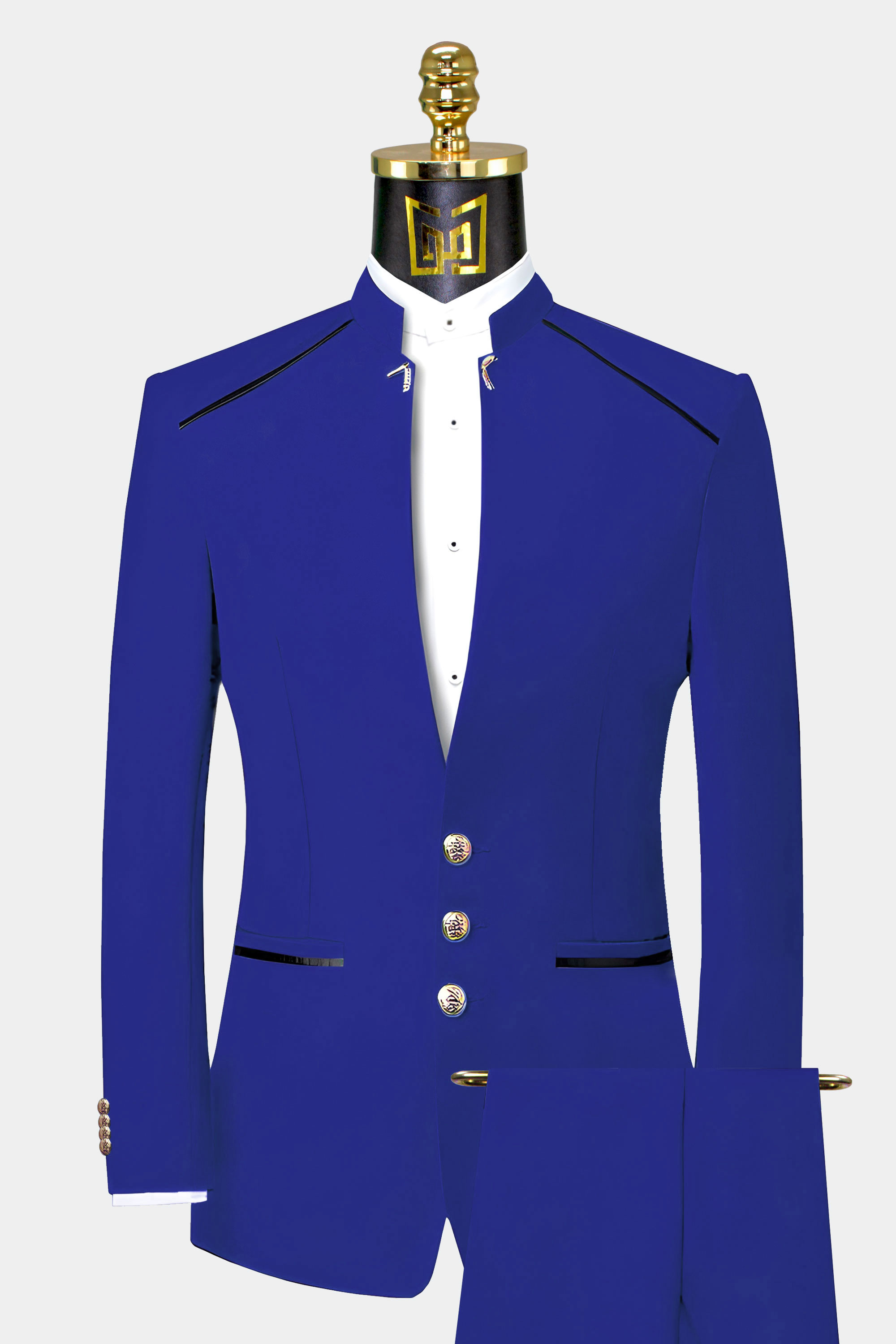Blue Mandarin Collar Suit - 2 Piece