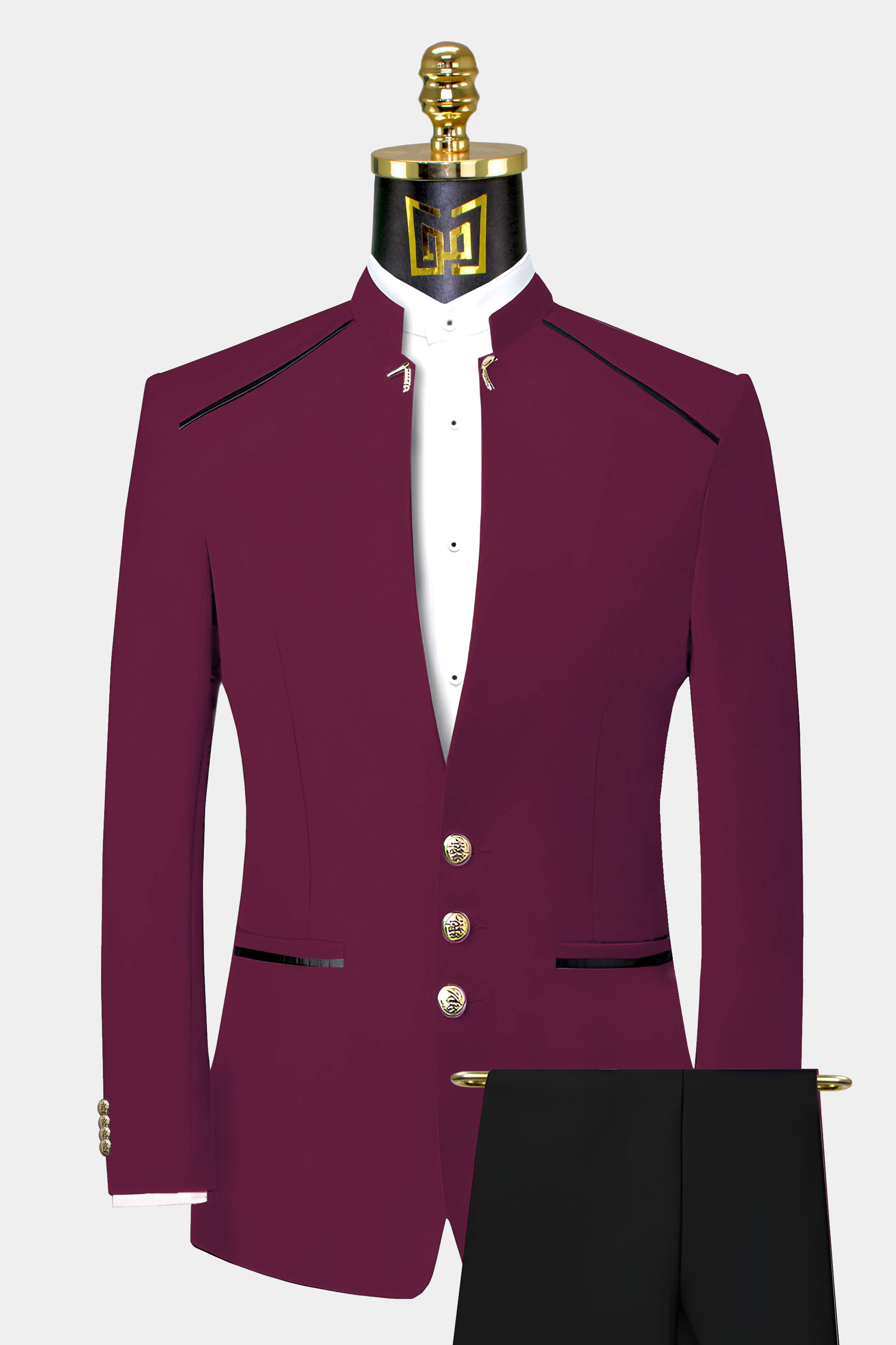 Burgundy Mandarin Collar Suit | Gentleman's Guru