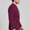 Burgundy Mandarin Collar Suit Black Trousers Side Jacket Portrait from Gentlemansguru.com