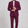 Burgundy Mandarin Collar Suit Matching Trousers Full Body Styling from Gentlemansguru.com