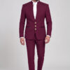 Burgundy Mandarin Collar Suit Matching Trousers Full Body Walking from Gentlemansguru.com