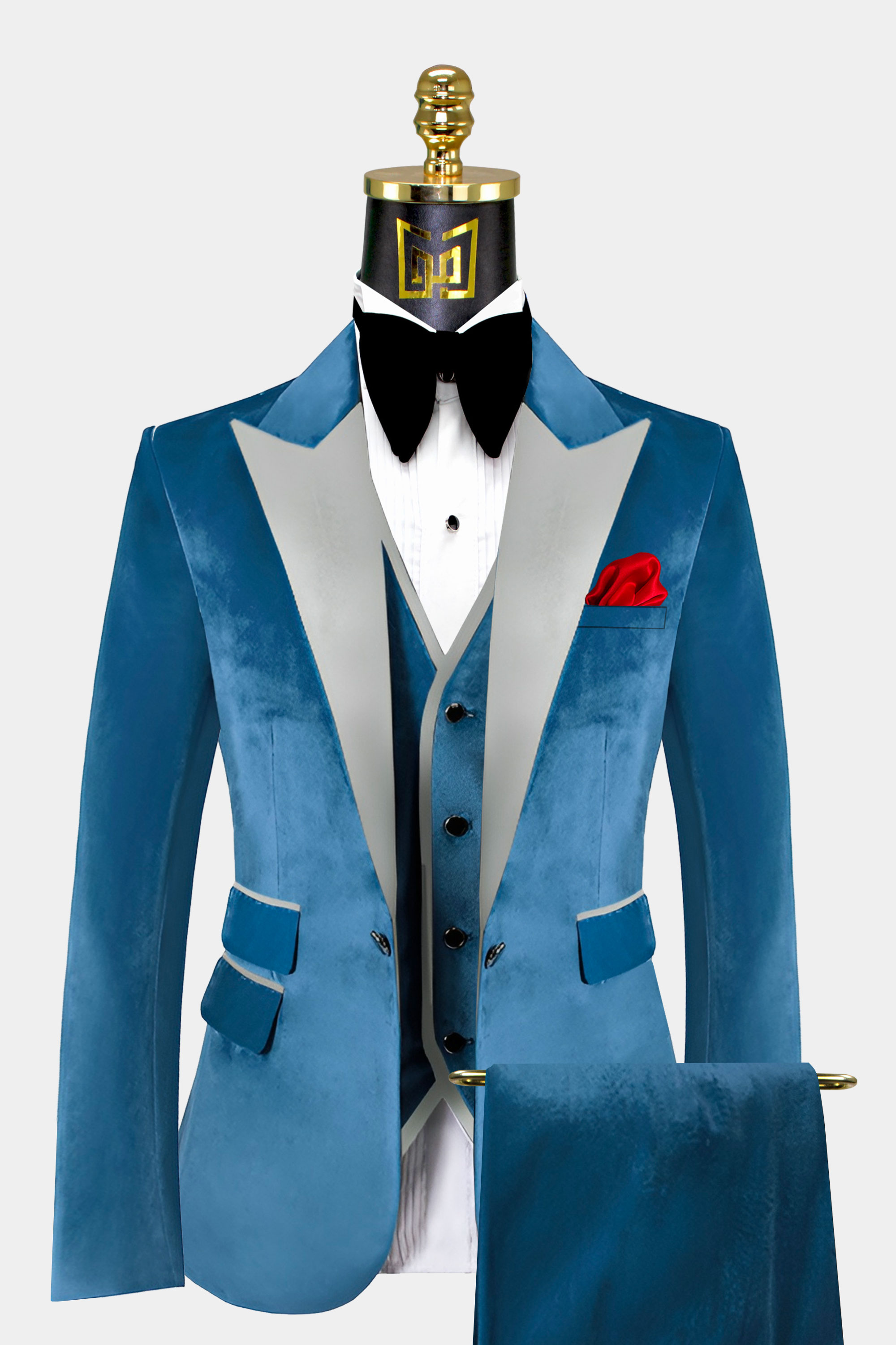 Cerulean Blue Velvet Tuxedo - 3 Piece