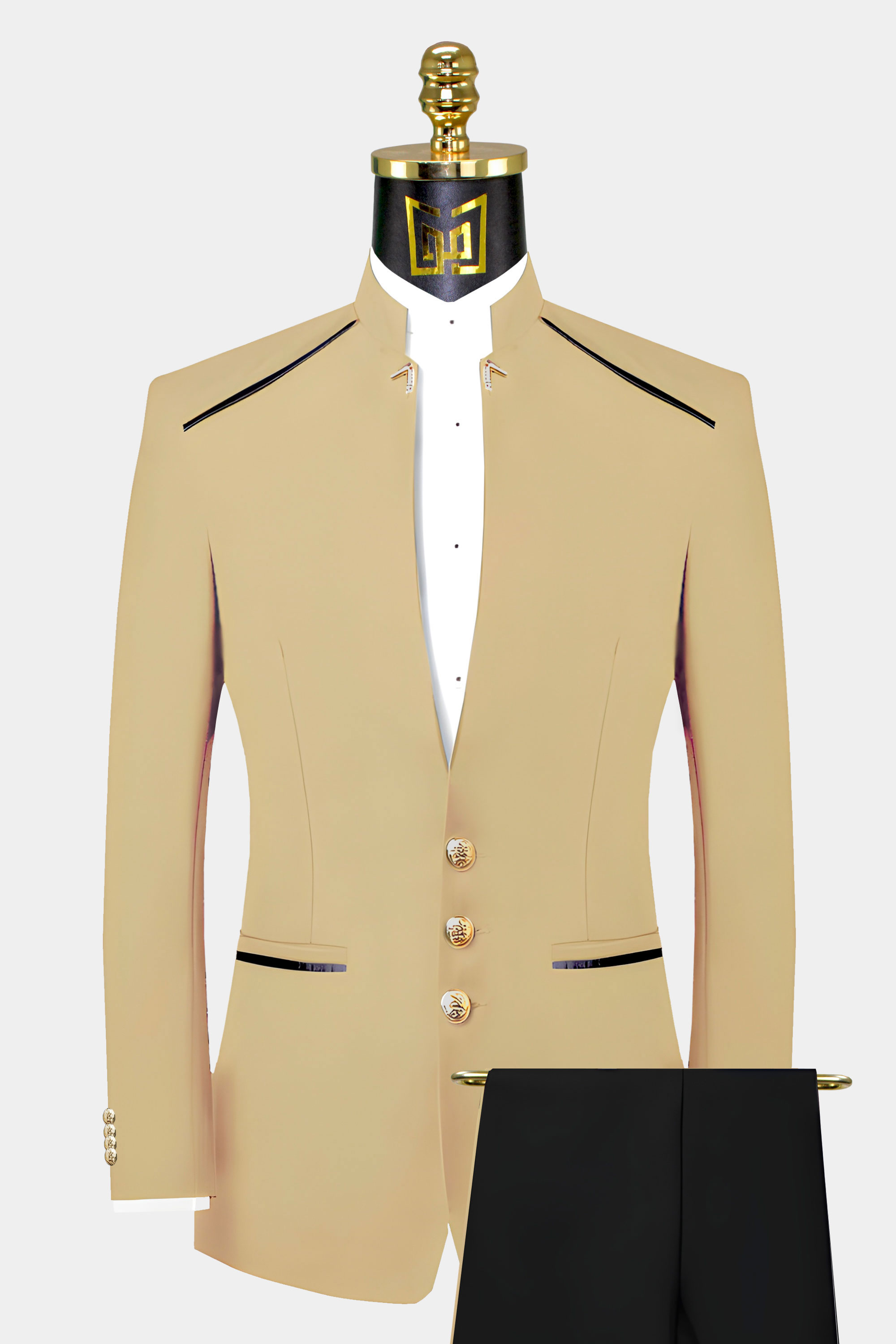 Champagne-Mandarin-Chinese-Mao-Collar-Style-Suit-from-Gentlemansguru.com.com