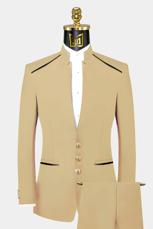 Champagne Mandarin Collar Suit - 2 Piece