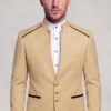 Champagne mandarin collar two-piece suit with three gold buttons and matching trousers