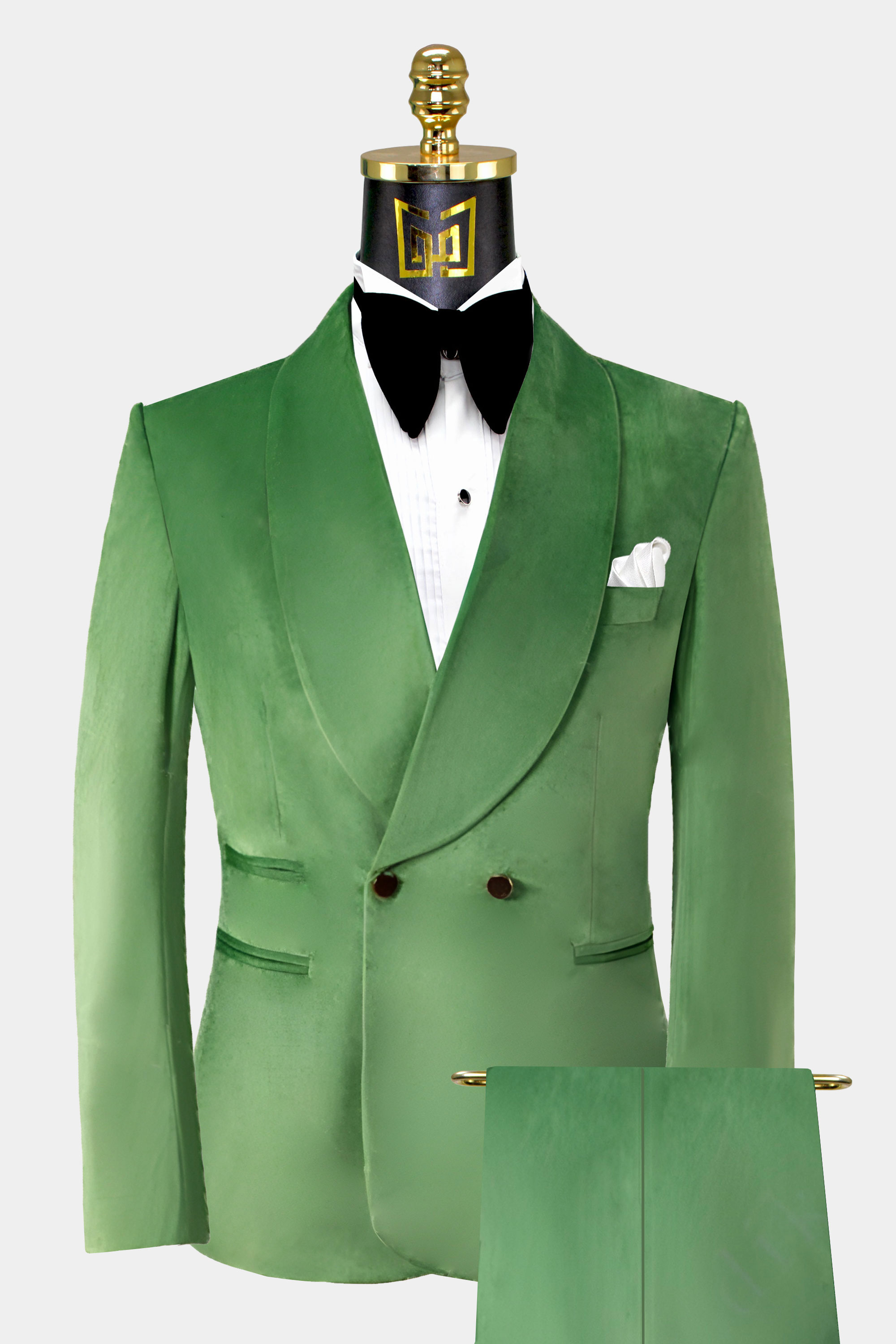 Double Breasted All Green Velvet Tuxedo - 3 Piece