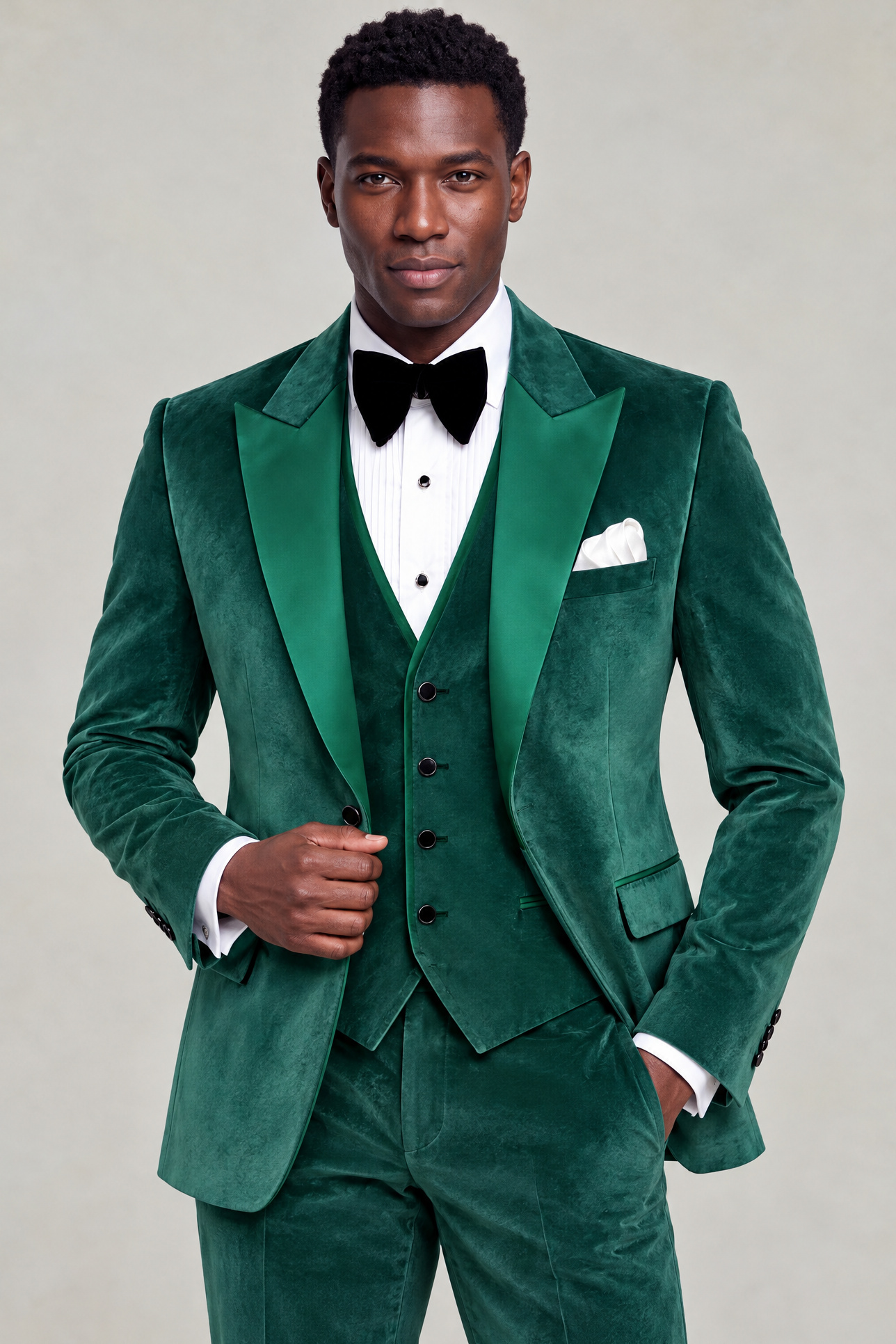 Emerald Green Velvet Tuxedo Cropped Jacket Length Thumbnail from Gentlemansguru.com