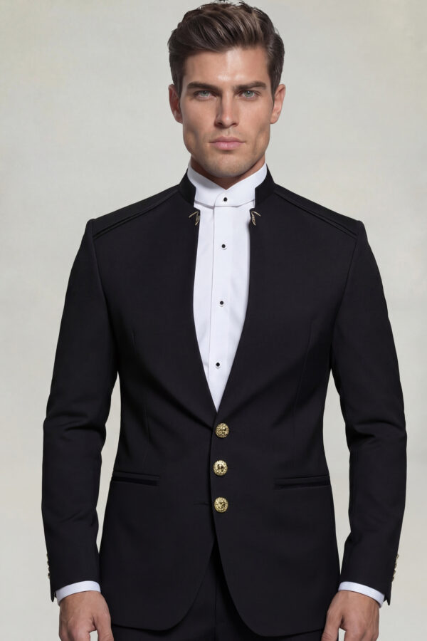 Black Mandarin Collar Suit - 2 Piece