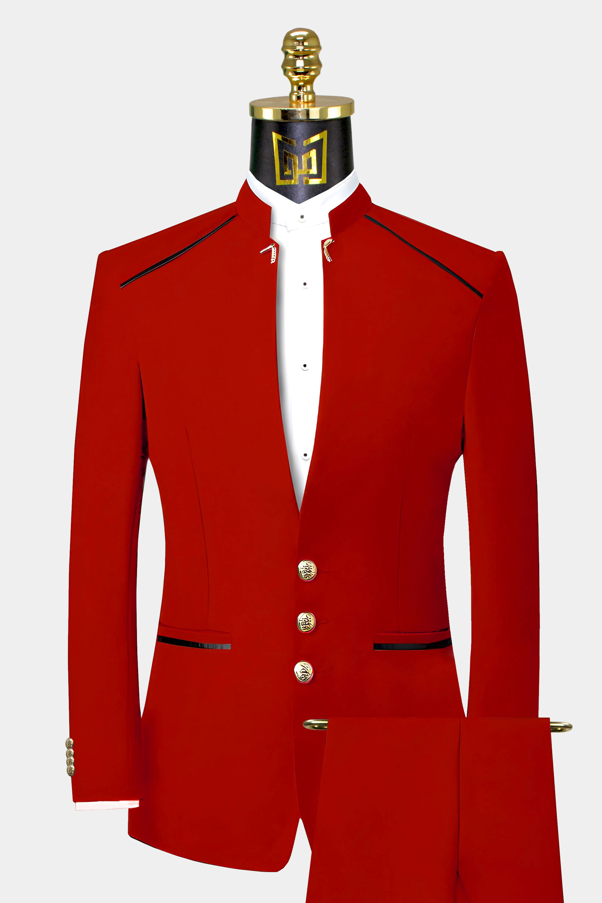 Red Mandarin Collar Suit - 2 Piece