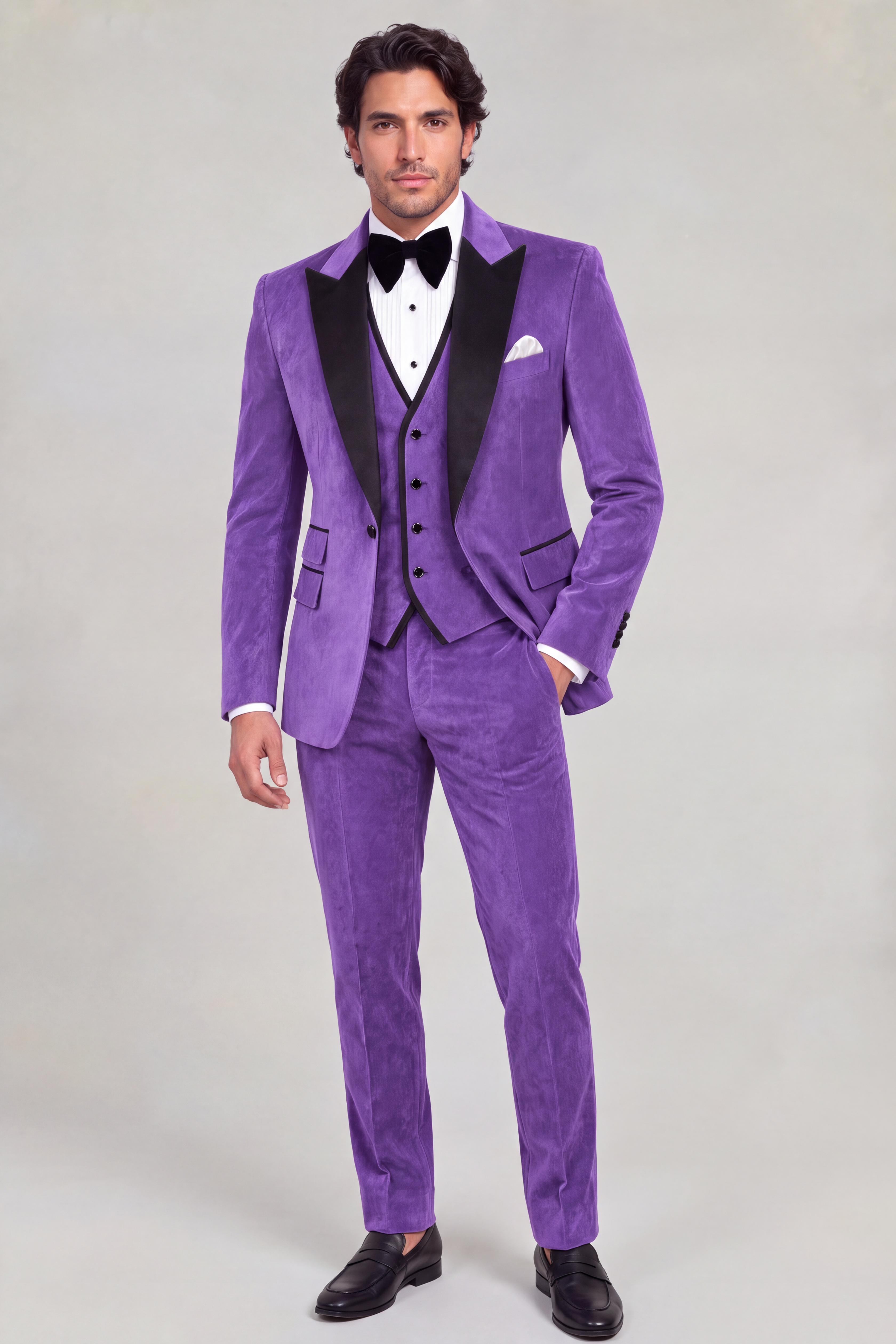 Purple Velvet Tuxedo Full Body Standing from Gentlemansguru.com