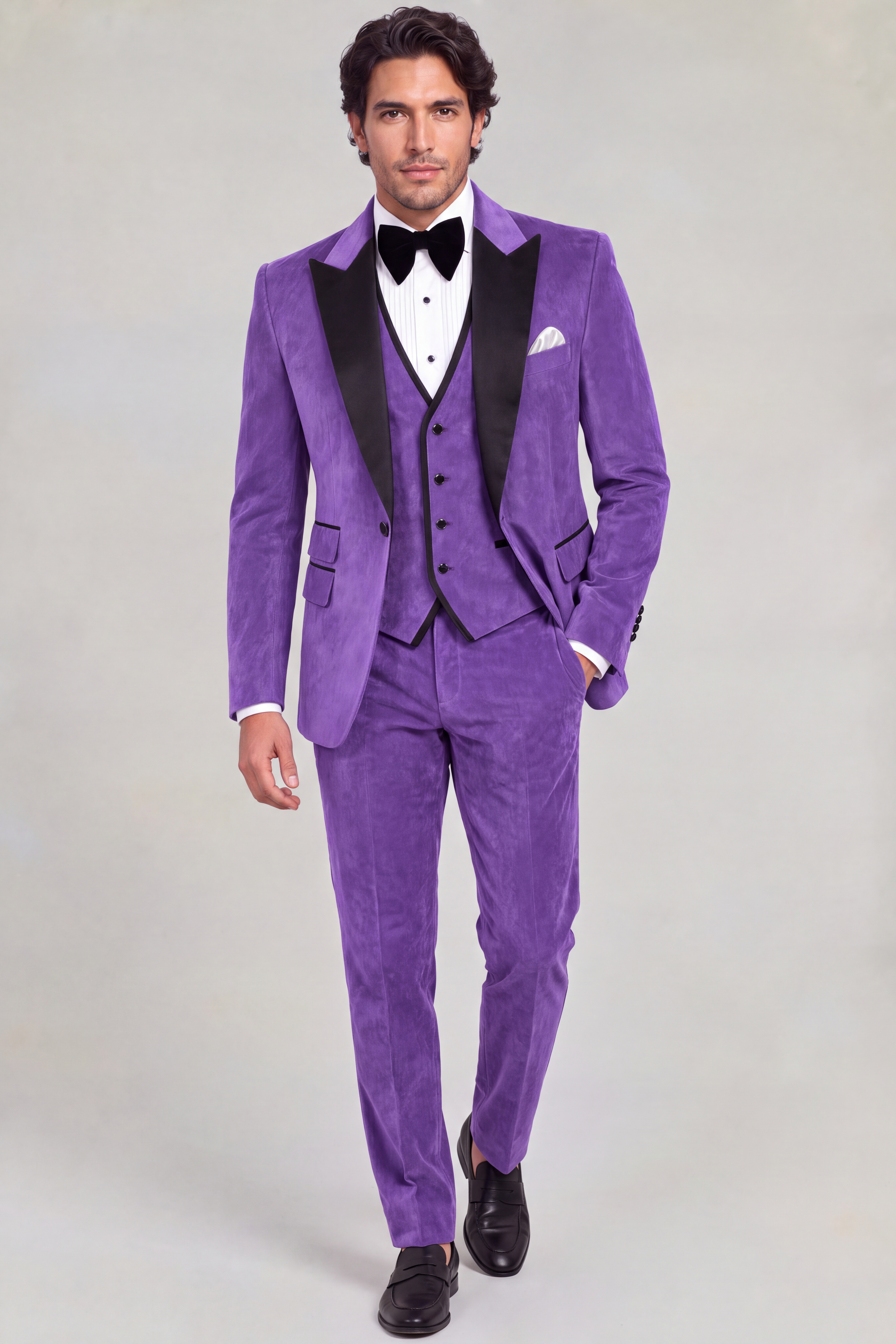 Purple Velvet Tuxedo Full Body Walking from Gentlemansguru.com