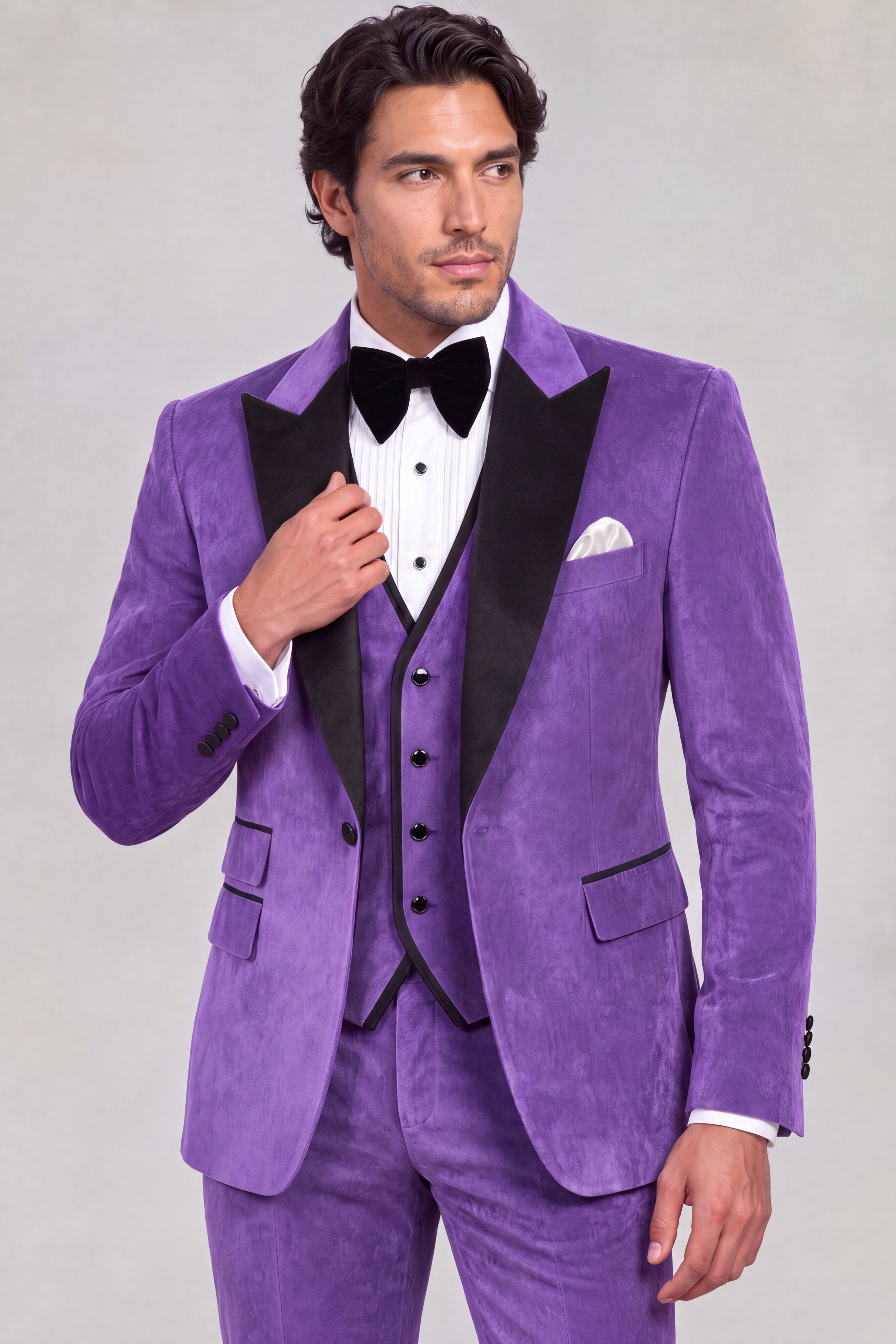 Purple Velvet Tuxedo Jacket Length Portrait from Gentlemansguru.com