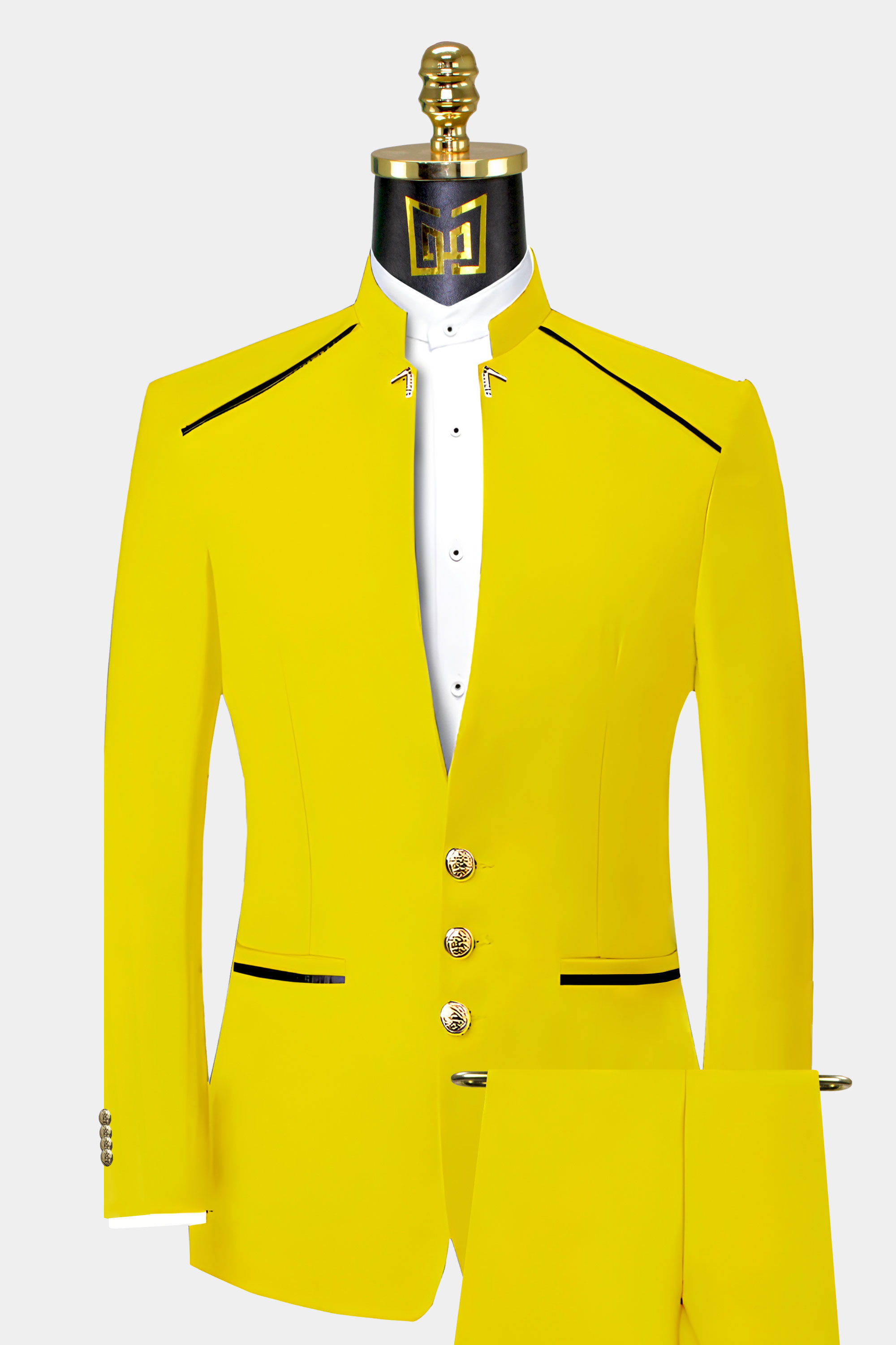 Yellow Mandarin Collar Suit - 2 Piece