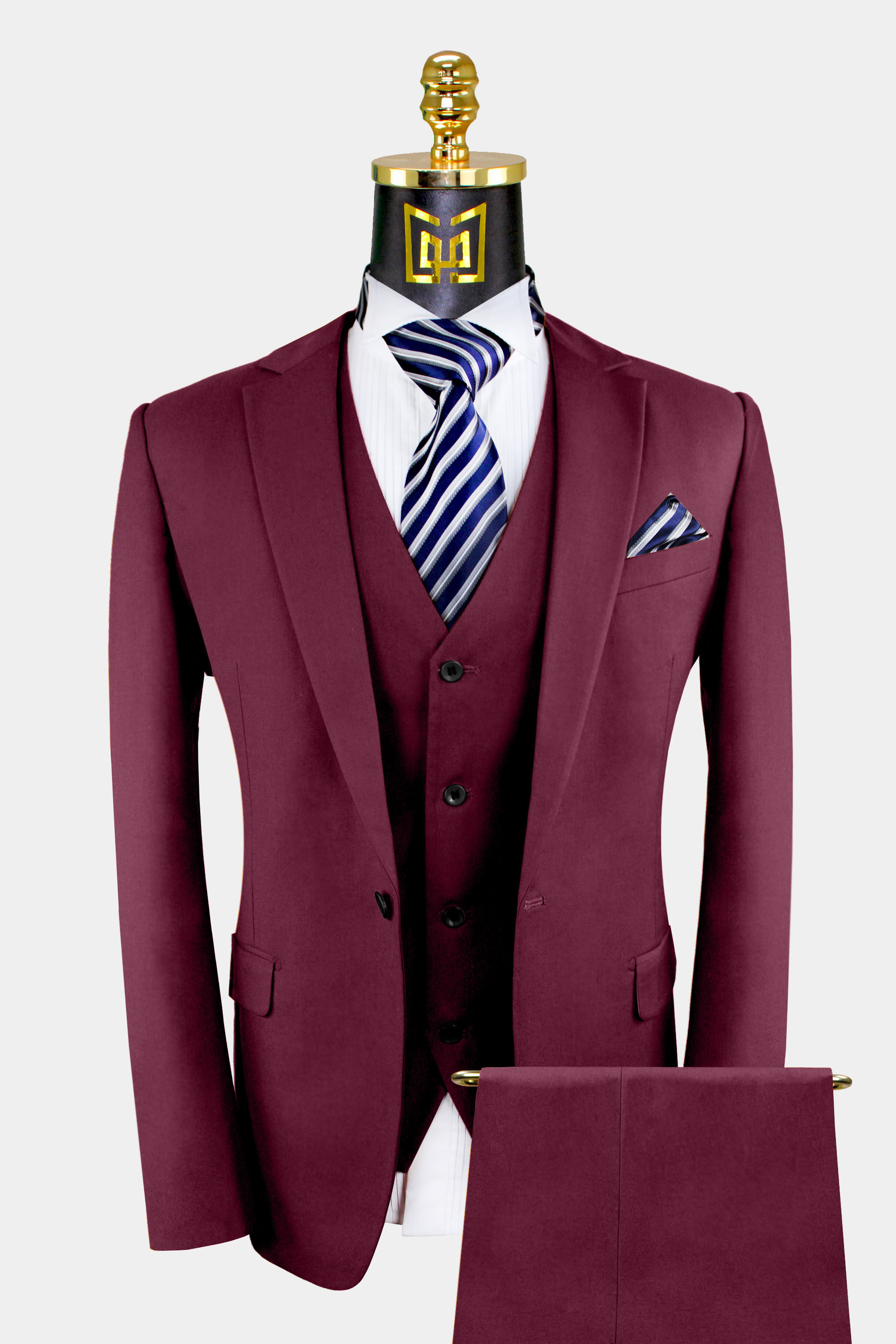 Burgundy 3 Pieces Paisley Groom Tuxedo Suit Men Prom Party Wedding Suit Custom 